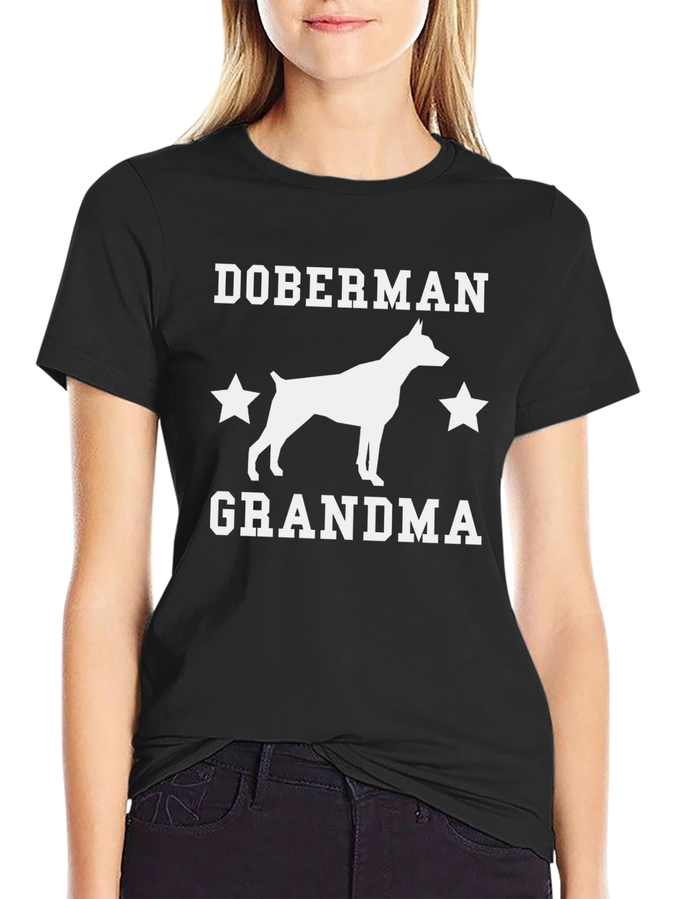 Doberman Grandma Graphic Tee - Black Cotton T-Shirt