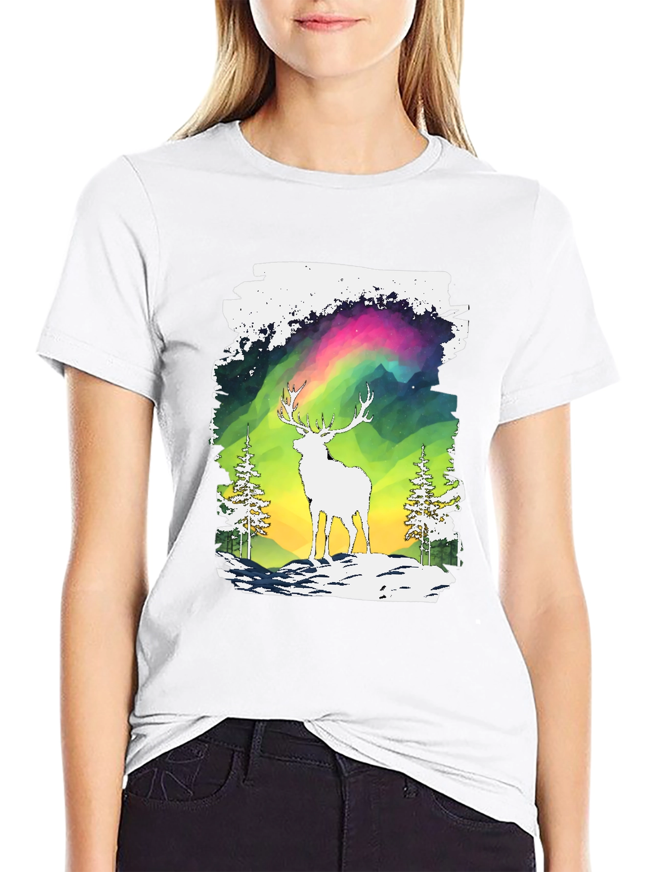 Deer Aurora Graphic T-Shirt