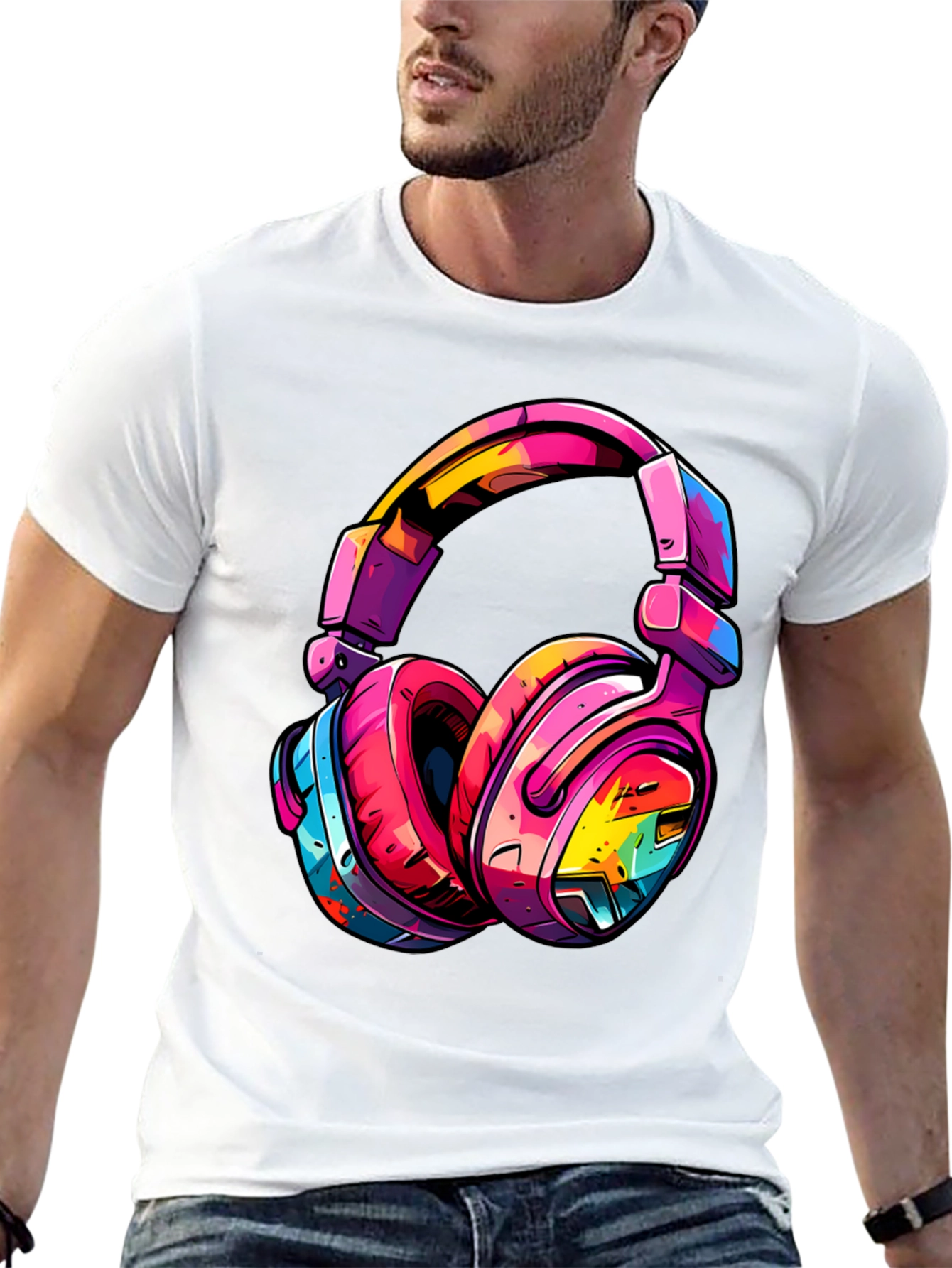 Colorful Headphones Graphic T-Shirt
