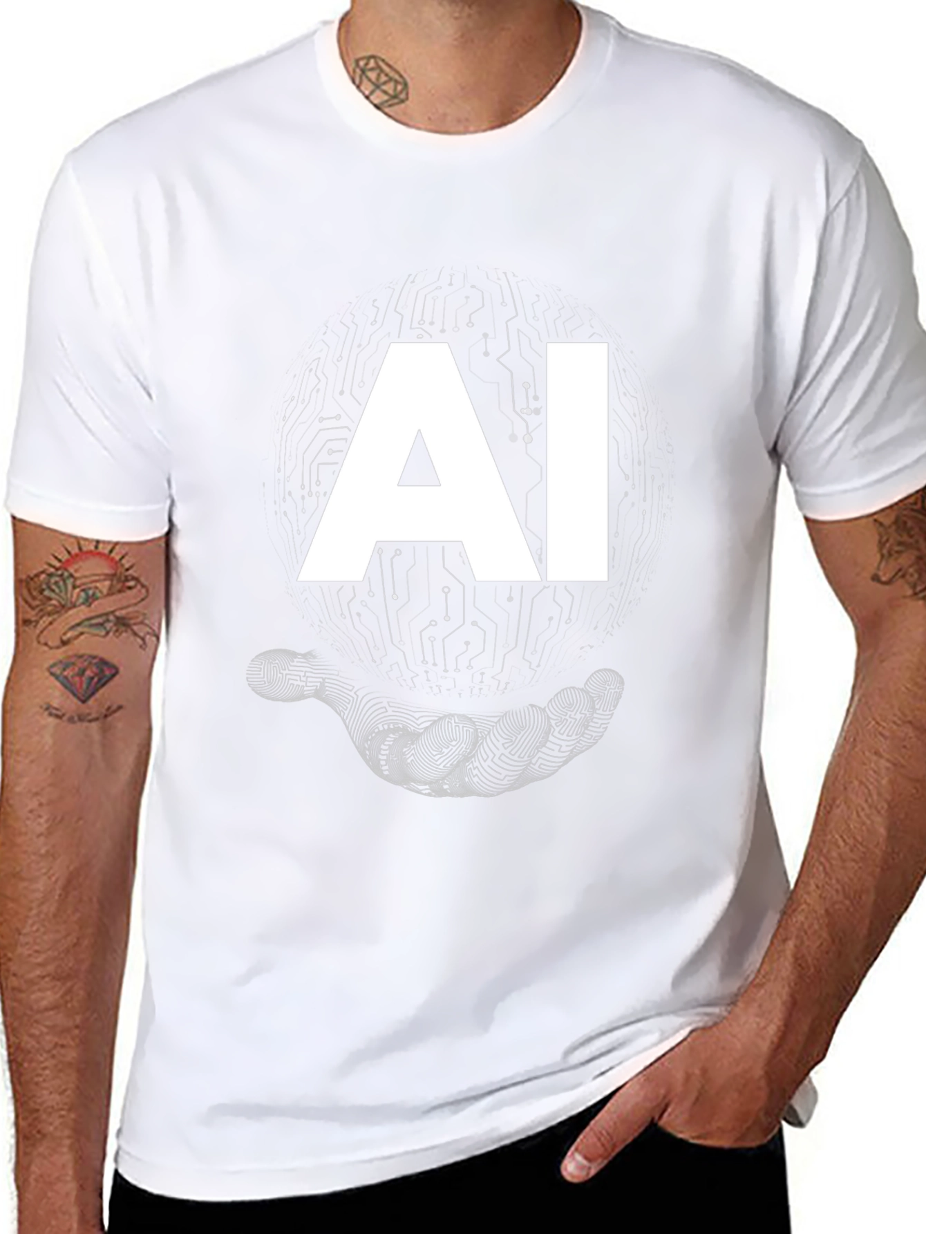 AI Circuit Hand Graphic T-Shirt - Modern Tech Style