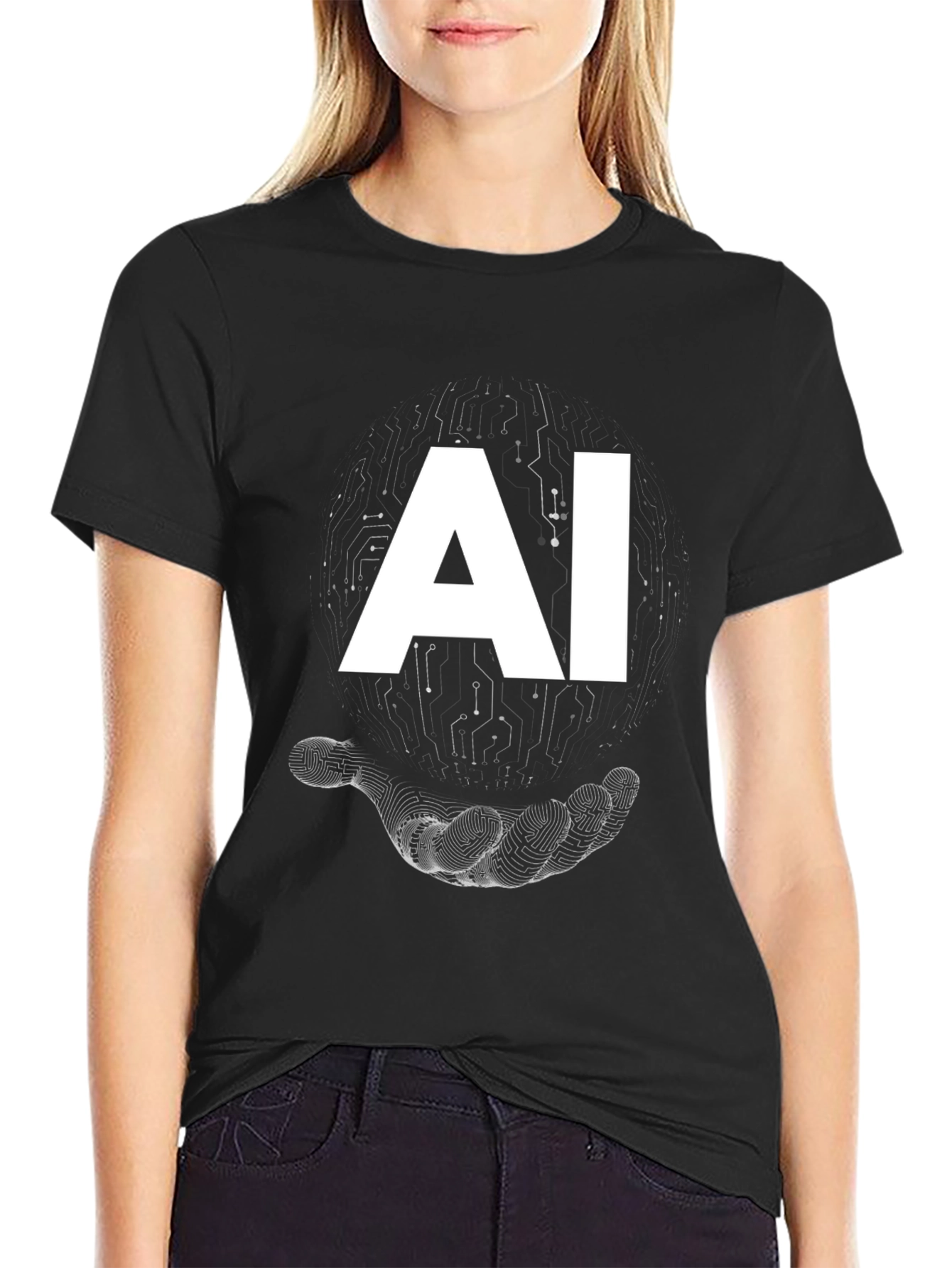 AI Circuit Hand Graphic T-Shirt - Modern Tech Style