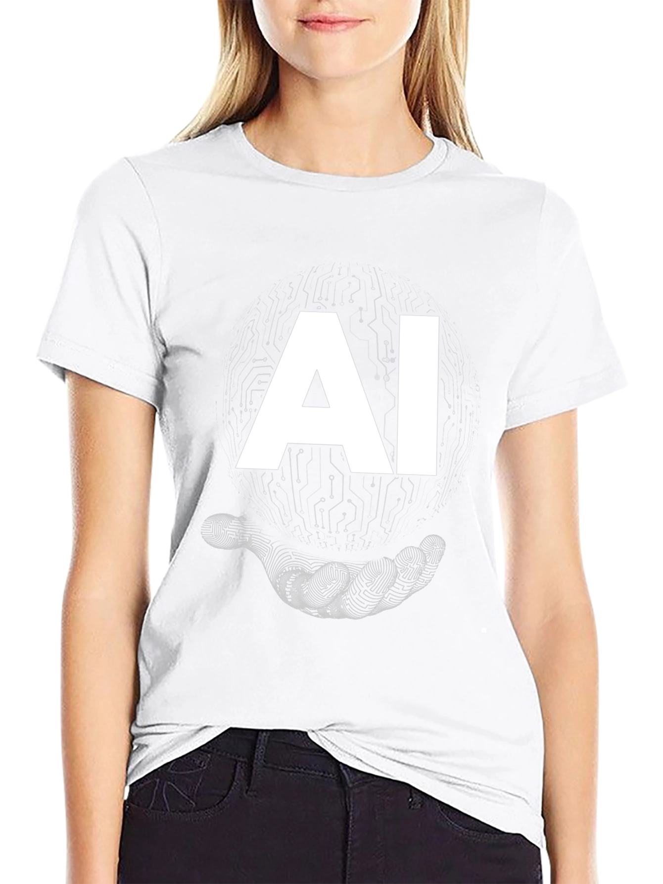 AI Circuit Hand Graphic T-Shirt - Modern Tech Style