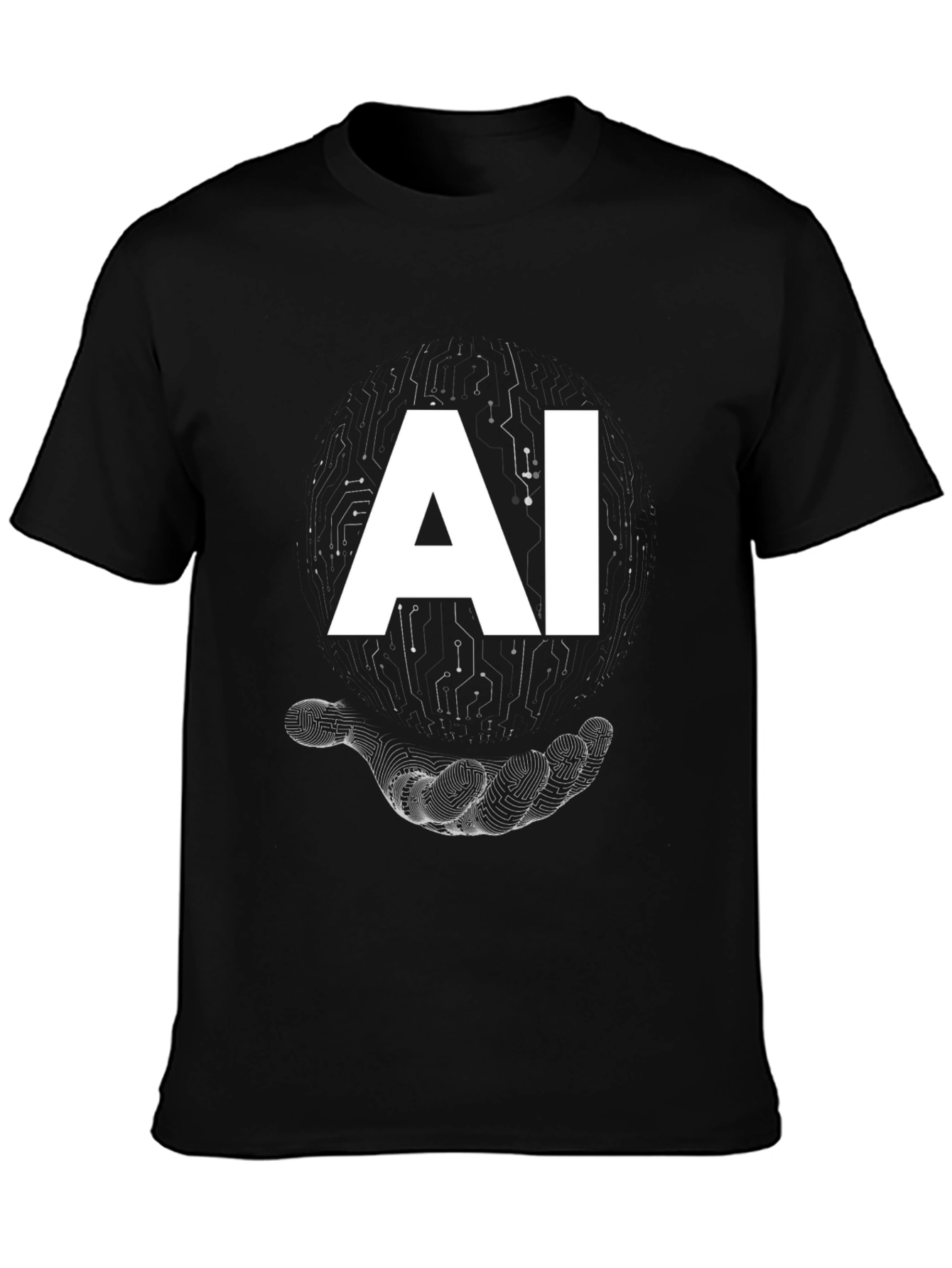 AI Circuit Hand Graphic T-Shirt - Modern Tech Style