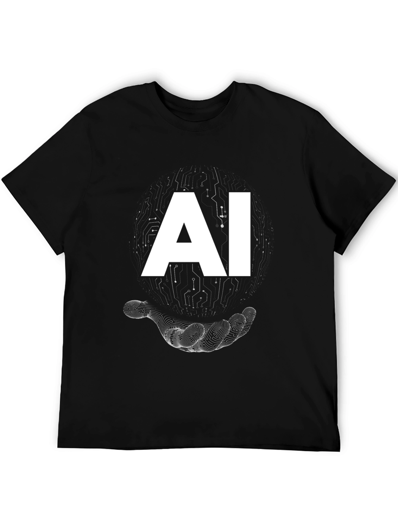 AI Circuit Hand Graphic T-Shirt - Modern Tech Style
