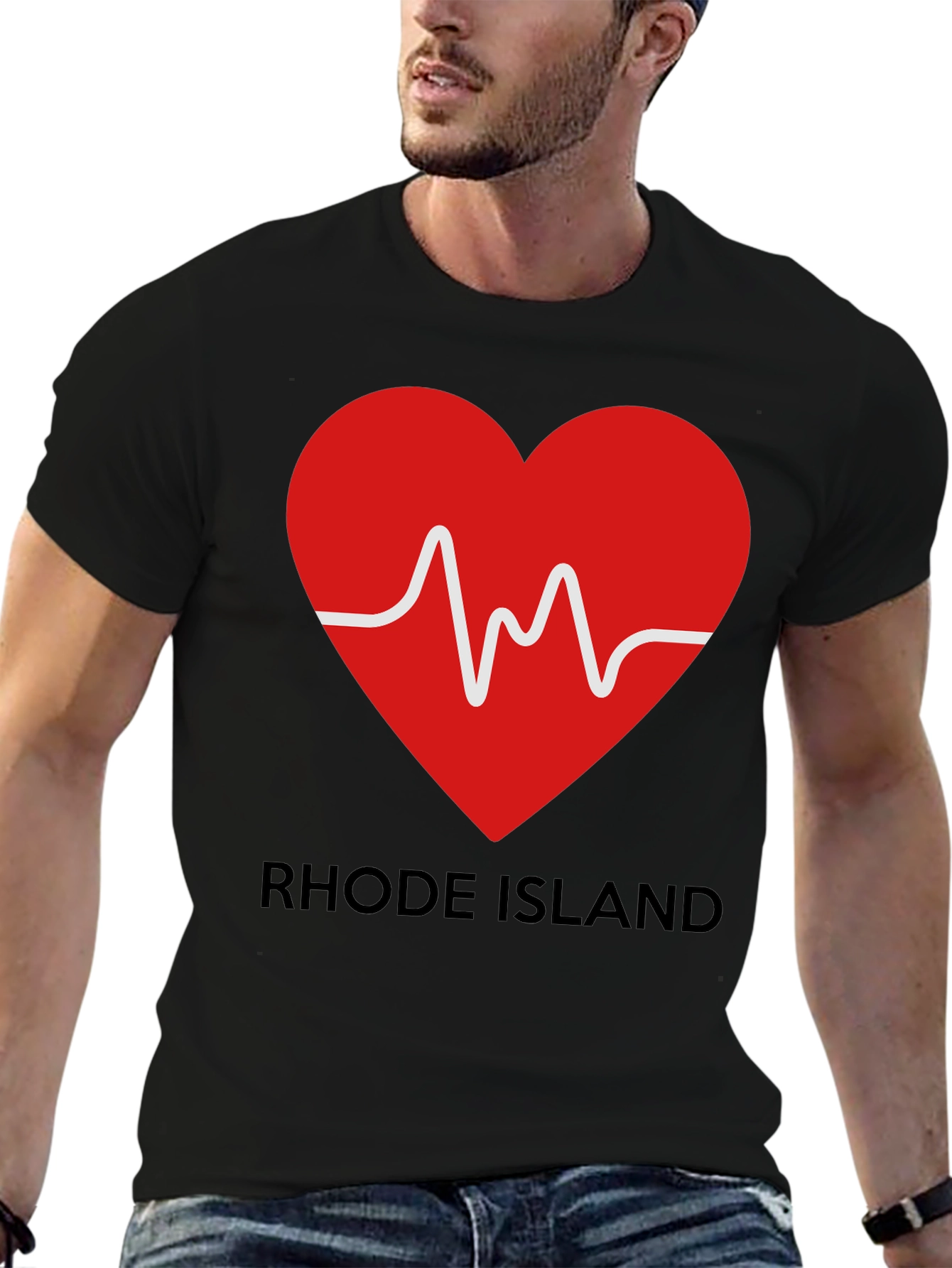 Rhode Island Heartbeat Graphic Tee - Black