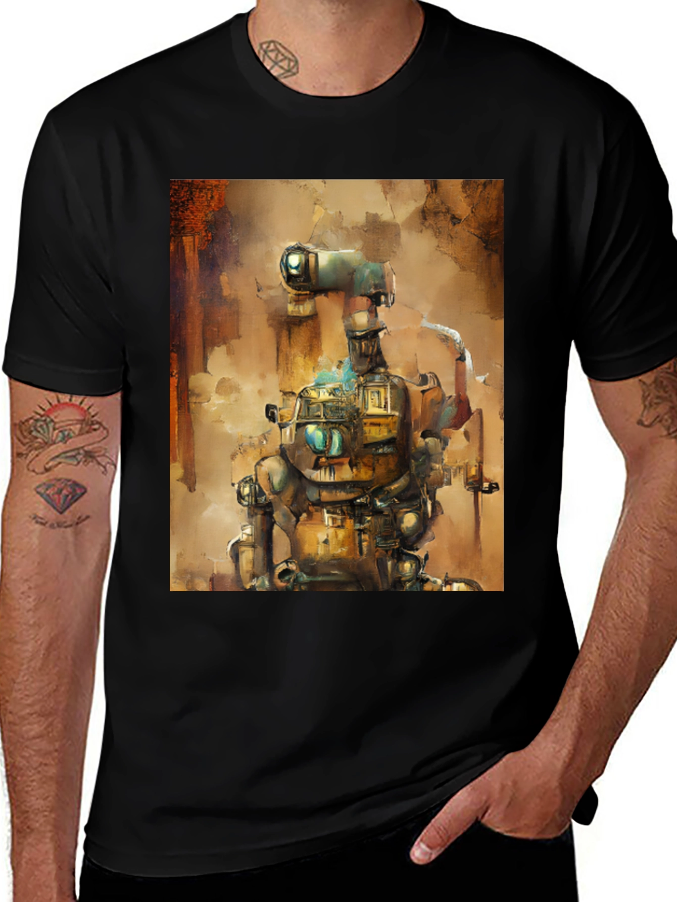 Steampunk Robot Graphic Tee - Unique Design