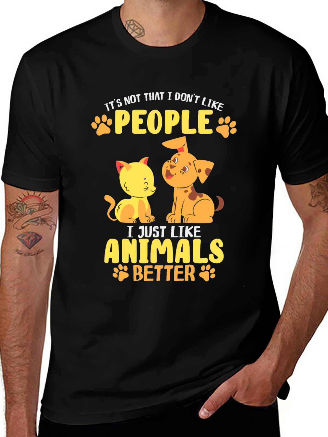 Animal Lovers Black T-Shirt: People vs. Pets