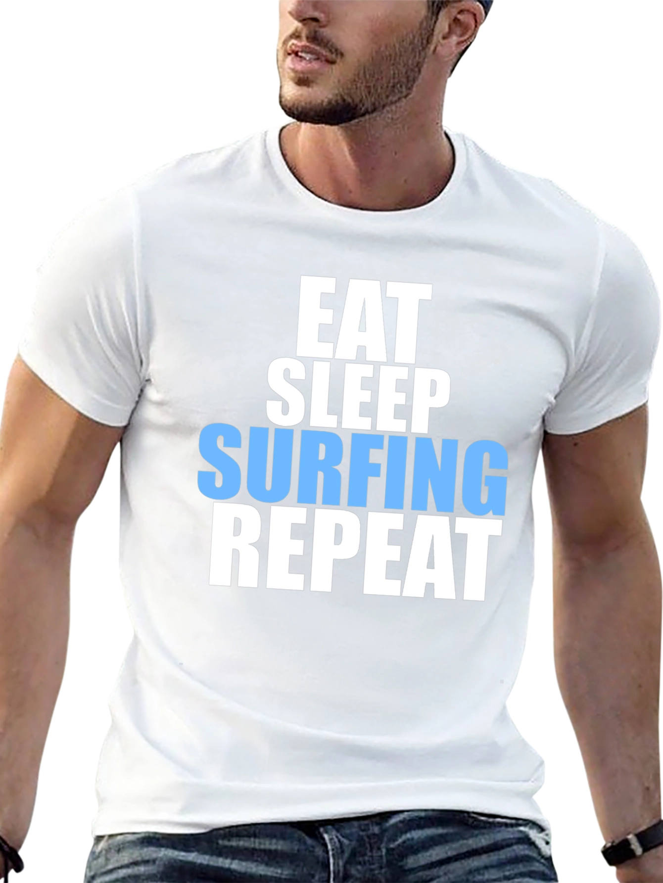 Eat Sleep Surfing Repeat Mens Black Graphic T-Shirt