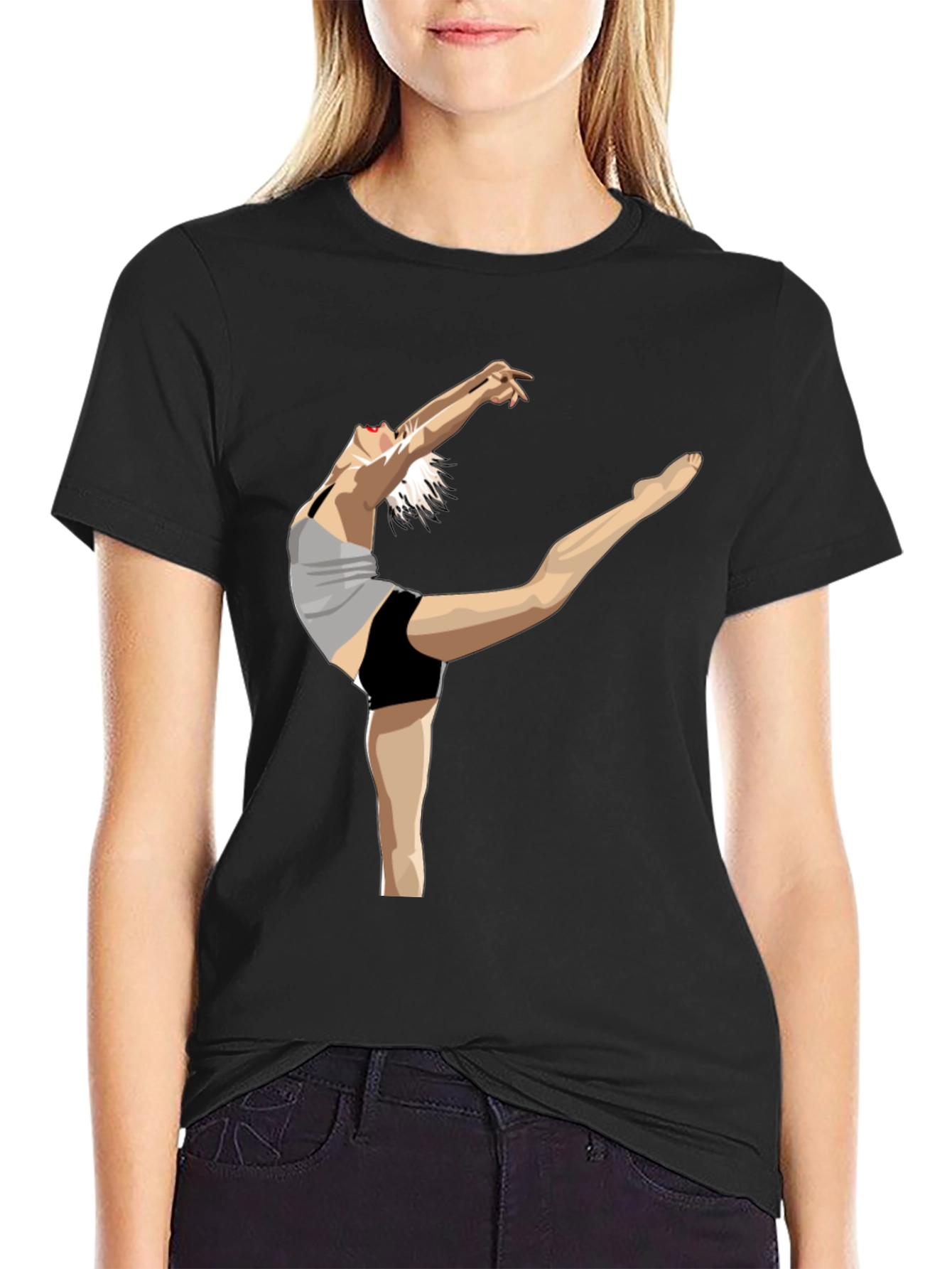 Black T-Shirt with Dancer Graphic Print