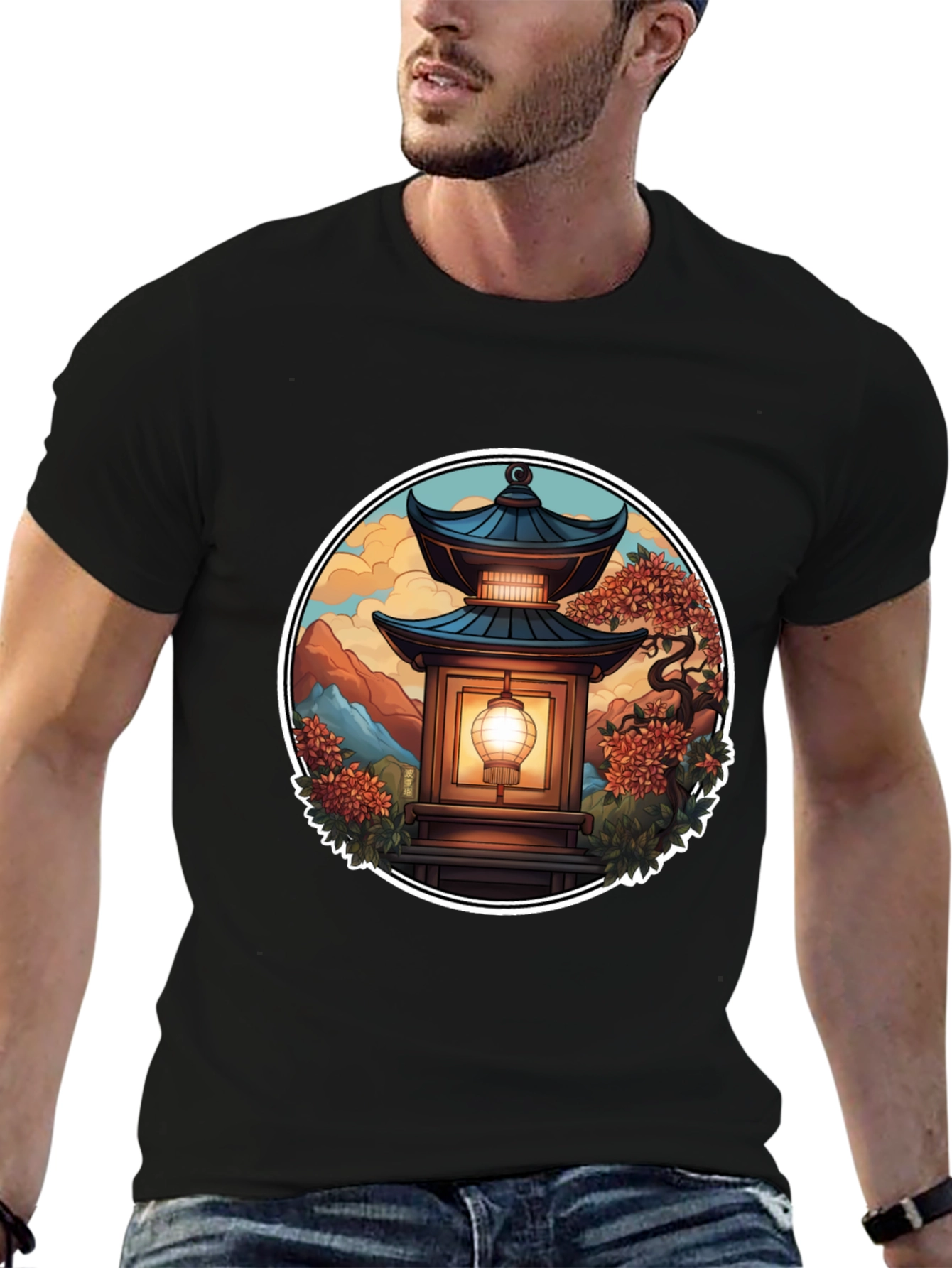 Asian Lantern Graphic Tee - Unique Design