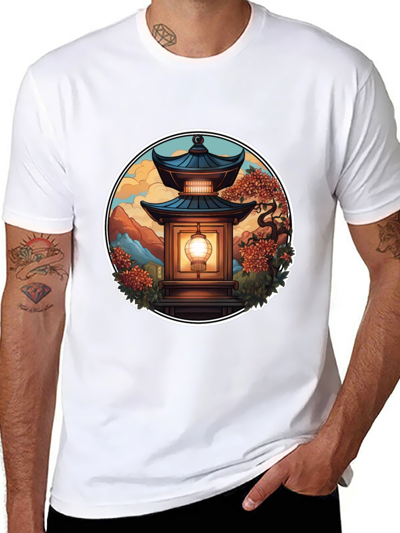 Asian Lantern Graphic Tee - Unique Design