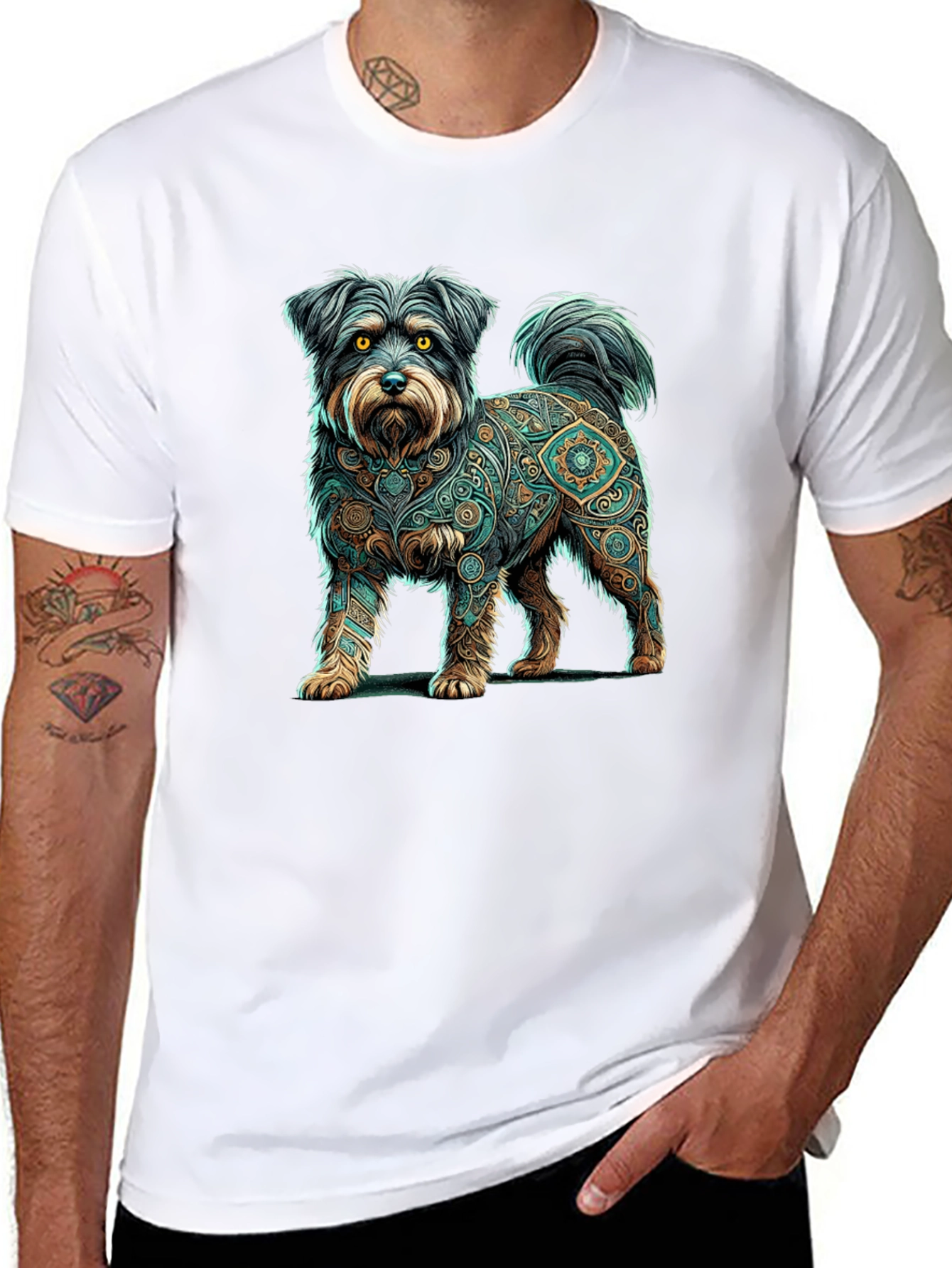 Dog Mandala Print Black T-Shirt