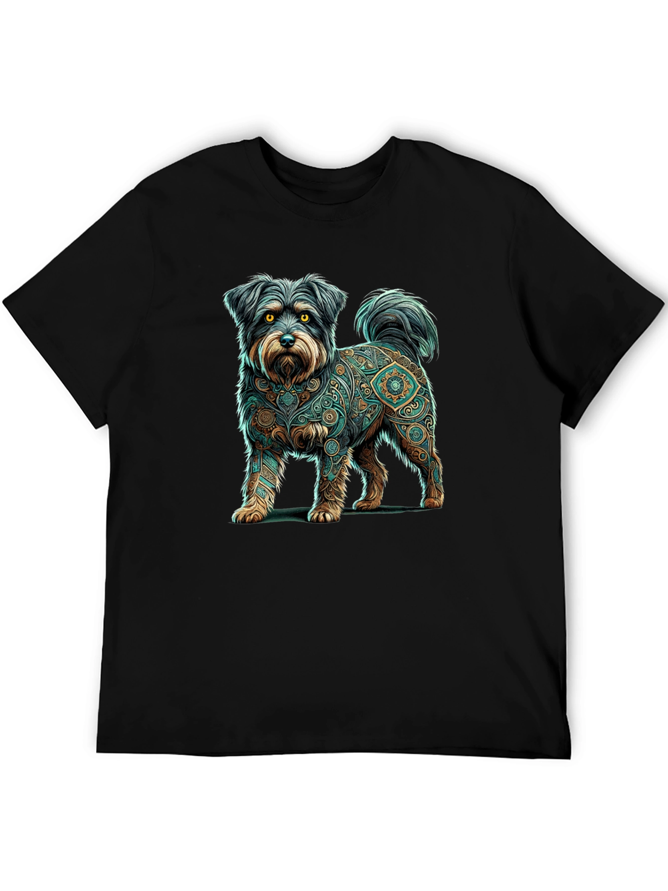 Dog Mandala Print Black T-Shirt