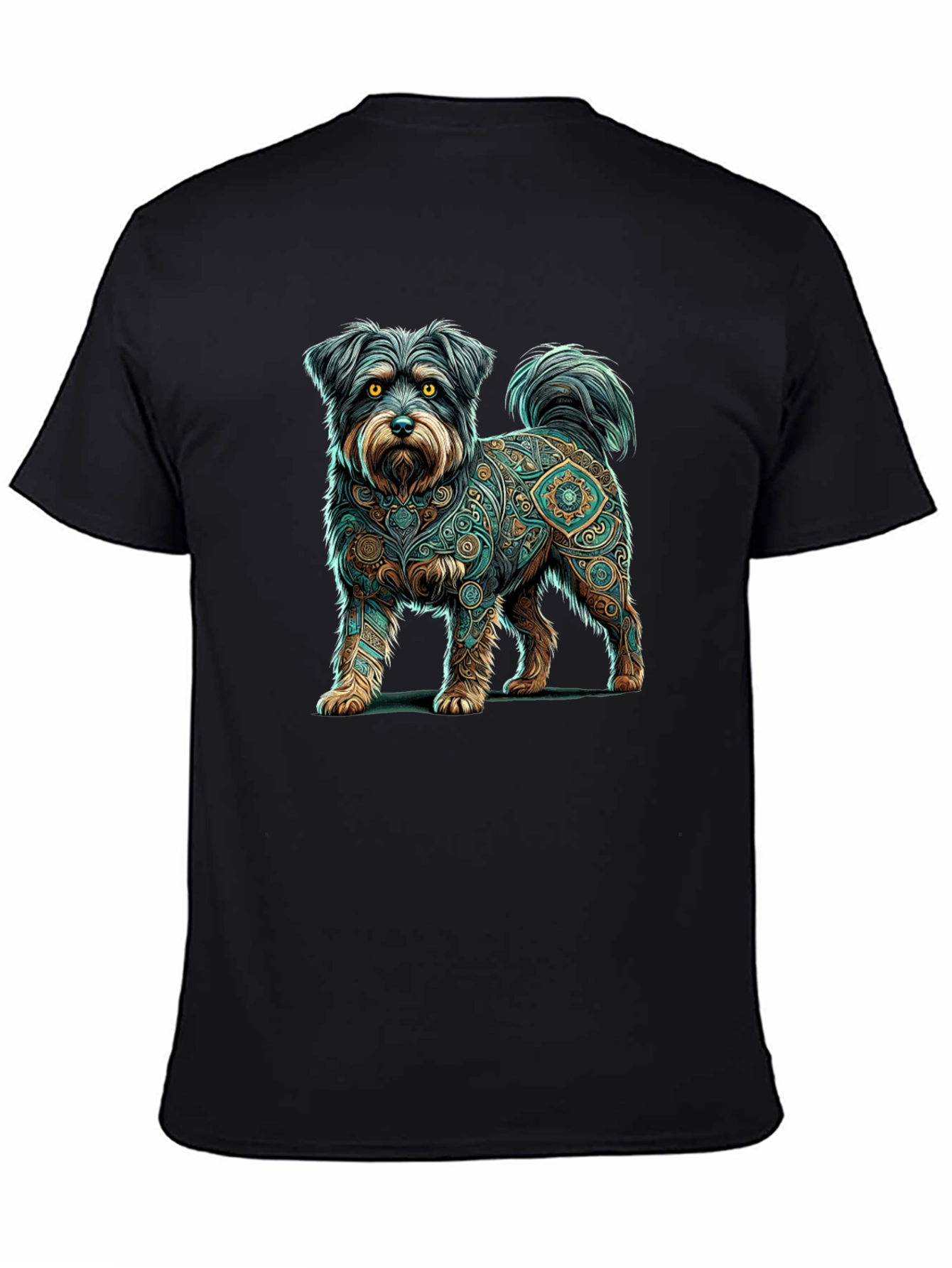 Dog Mandala Print Black T-Shirt