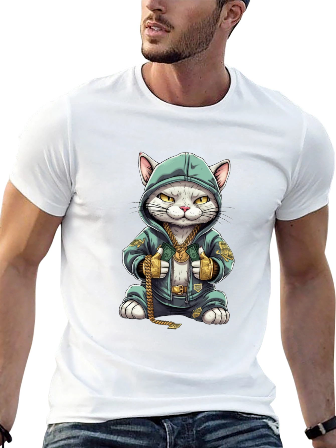 Cool Cat in Hoodie T-Shirt