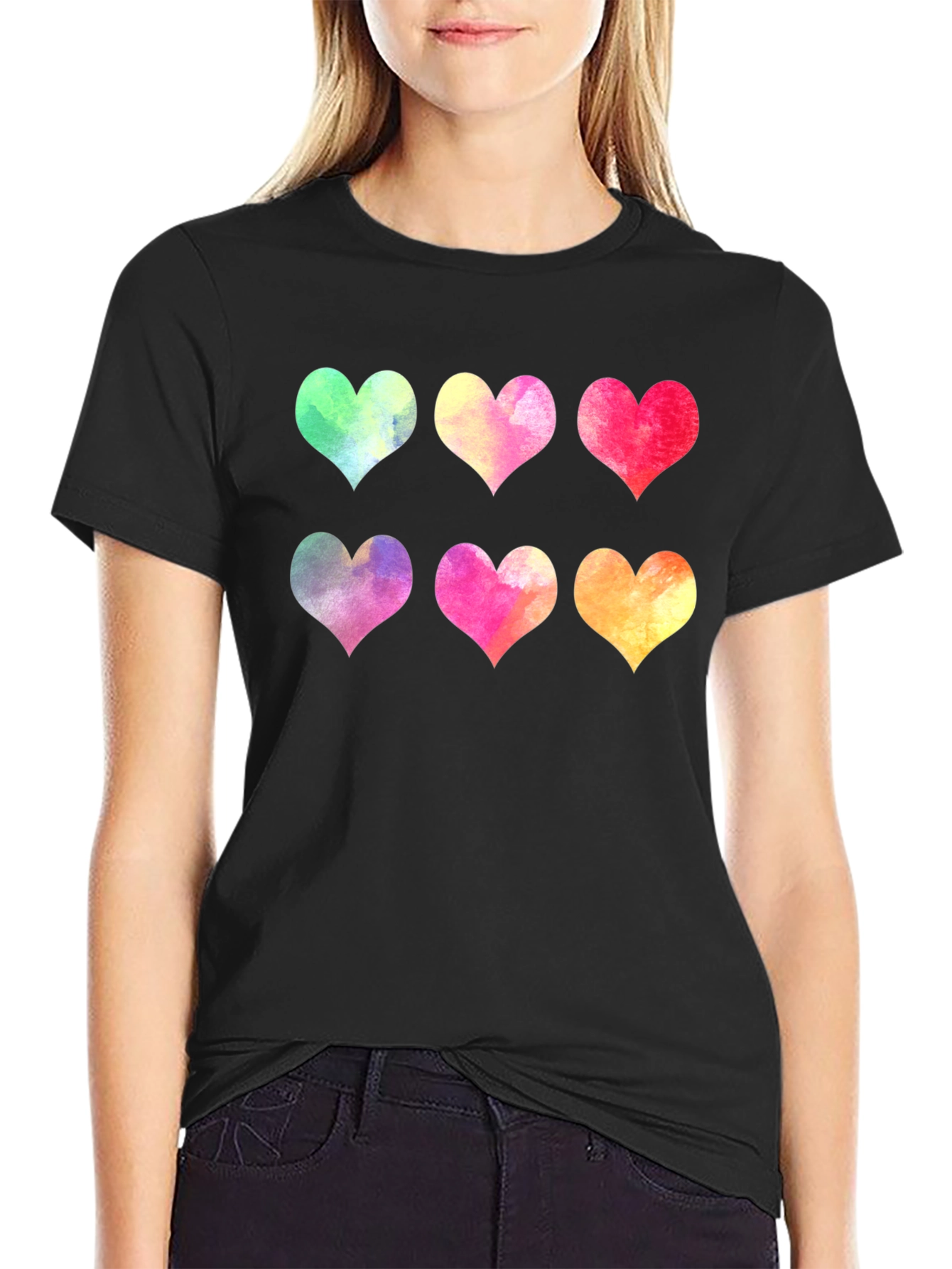 Watercolor Hearts Graphic T-Shirt