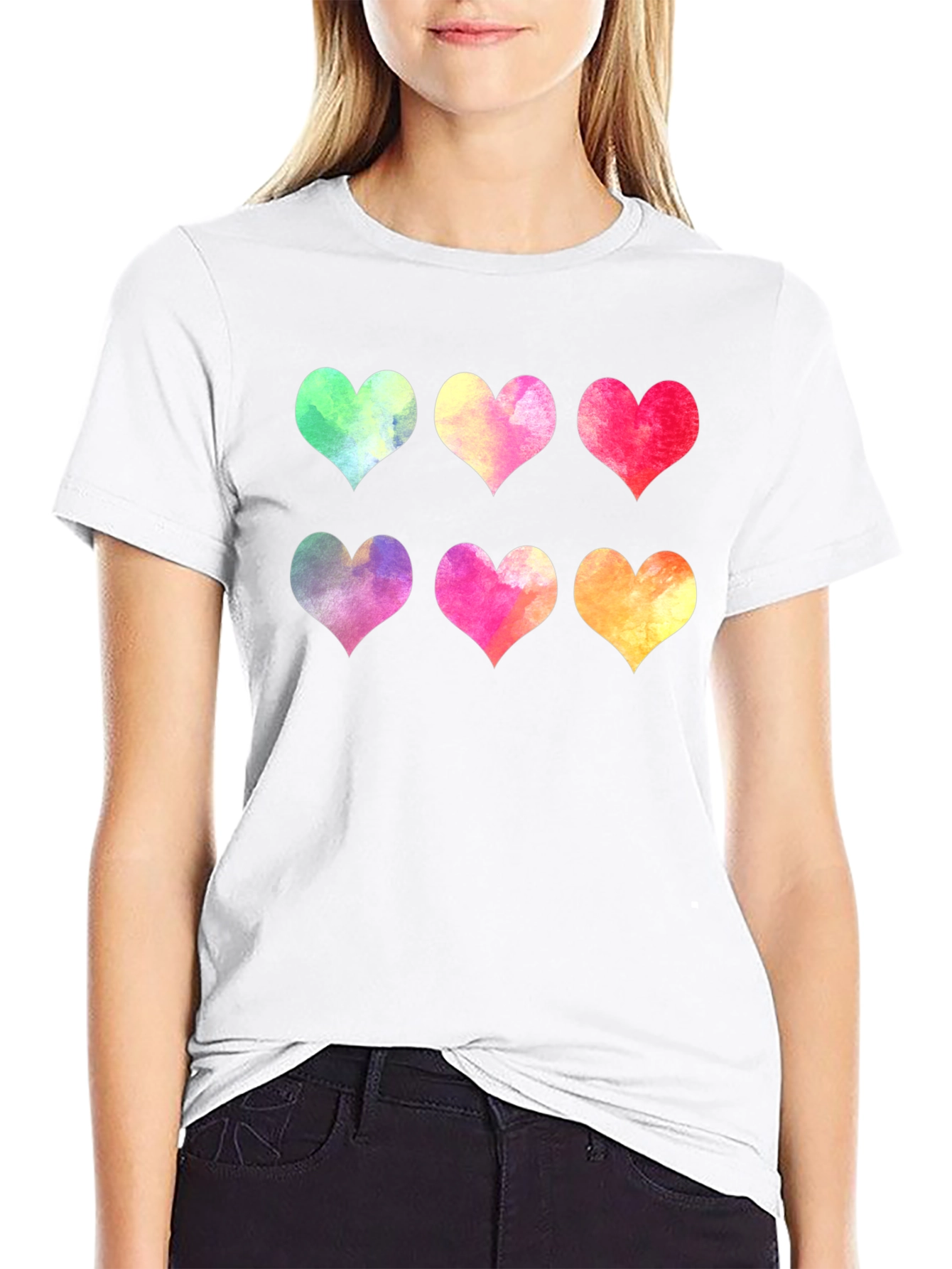Watercolor Hearts Graphic T-Shirt