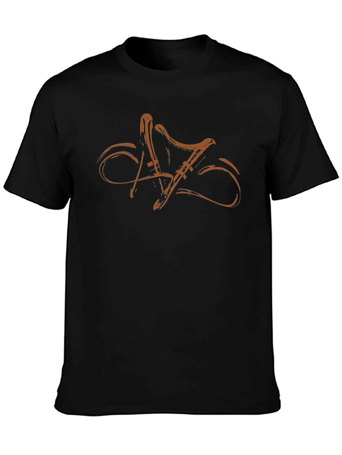 Stylish Black T-Shirt with Abstract Musical Instrument Design