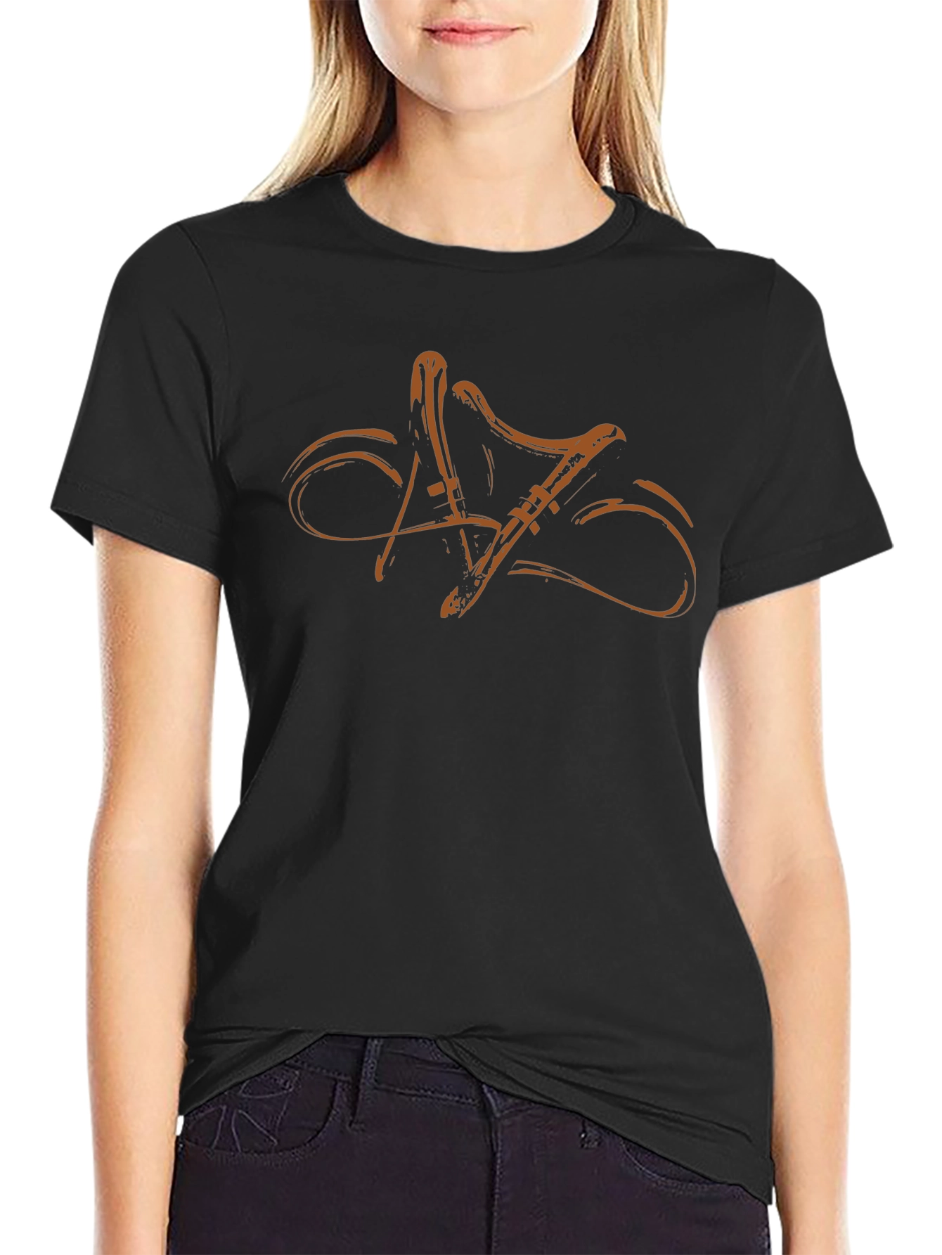 Stylish Black T-Shirt with Abstract Musical Instrument Design