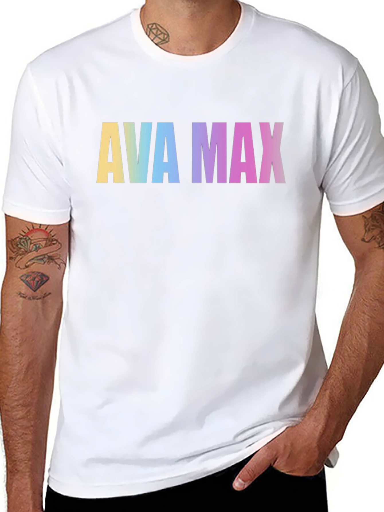 AVA MAX Rainbow Print Black T-Shirt