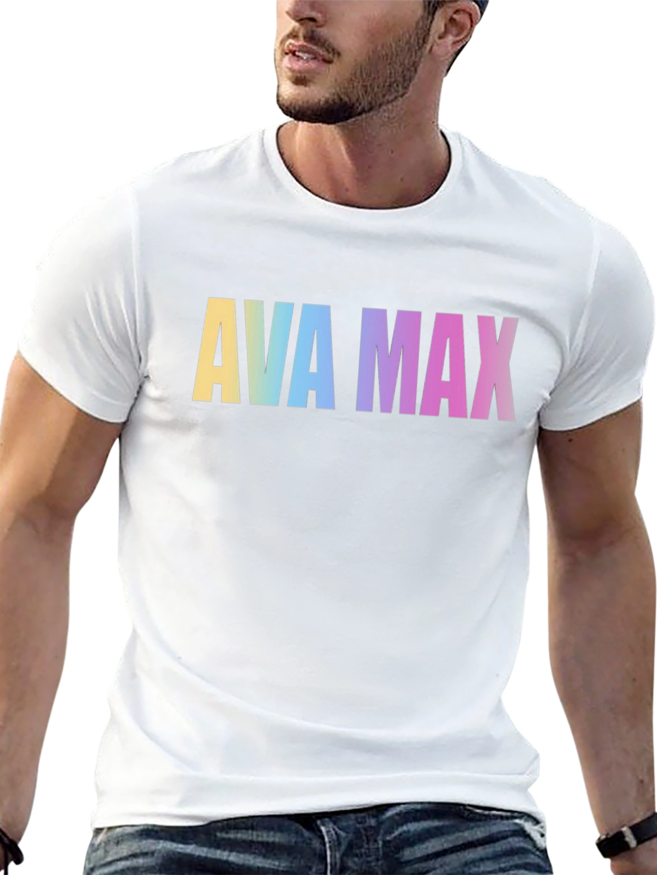 AVA MAX Rainbow Print Black T-Shirt
