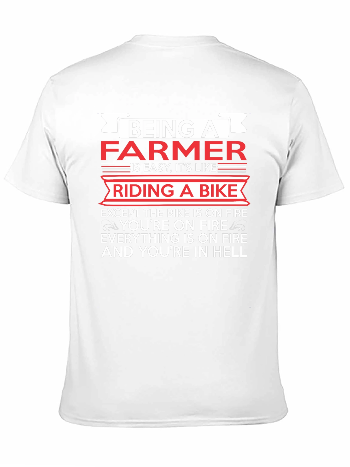 Funny Farmer T-Shirt: Riding a Bike in Hell