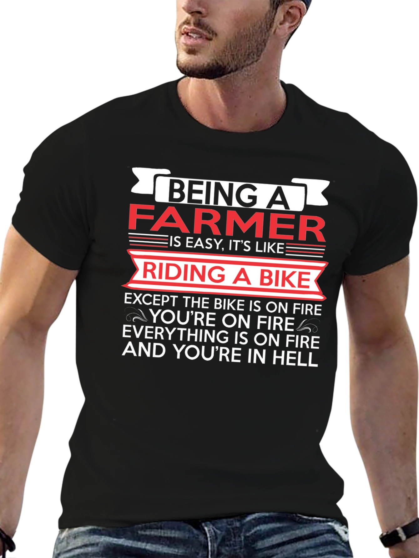 Funny Farmer T-Shirt: Riding a Bike in Hell