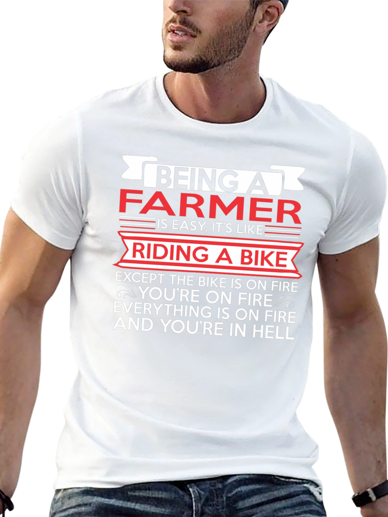 Funny Farmer T-Shirt: Riding a Bike in Hell