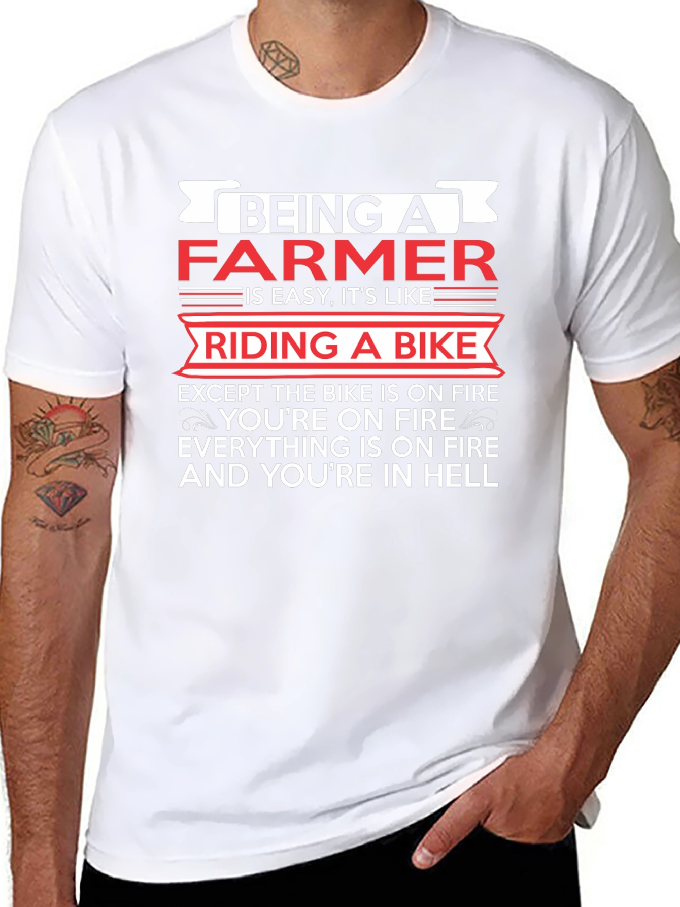 Funny Farmer T-Shirt: Riding a Bike in Hell