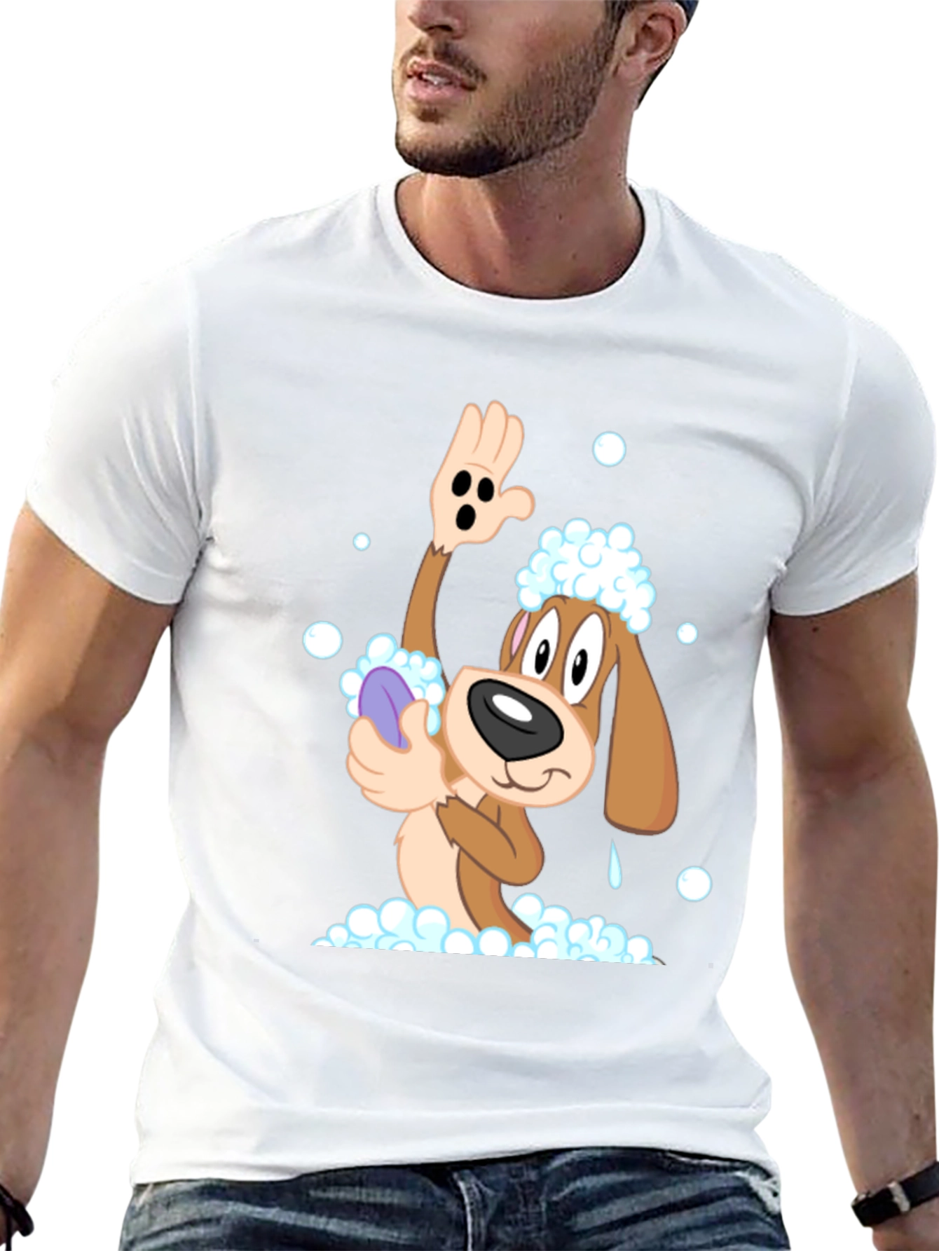 Cartoon Dog T-Shirt: Bath Time Fun!