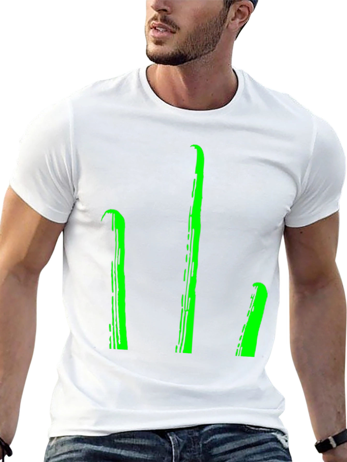 Mens Black T-Shirt with Green Stylized Trident Design