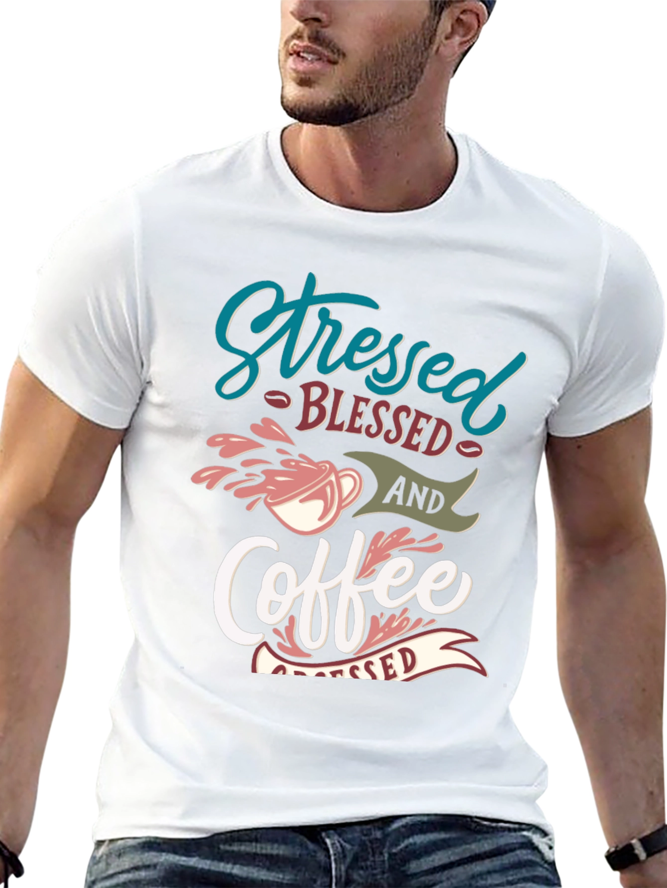 Stressed Blessed Coffee T-Shirt - Trendy Graphic Tee