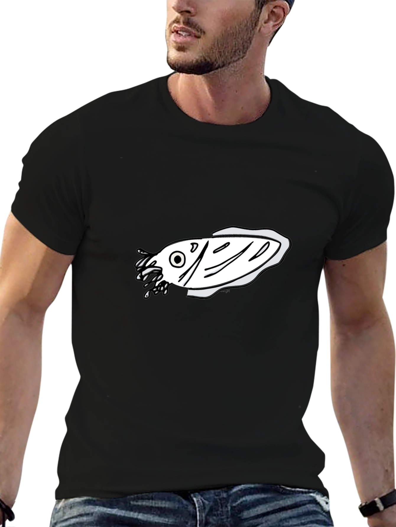 Black T-Shirt with Fish Graphic