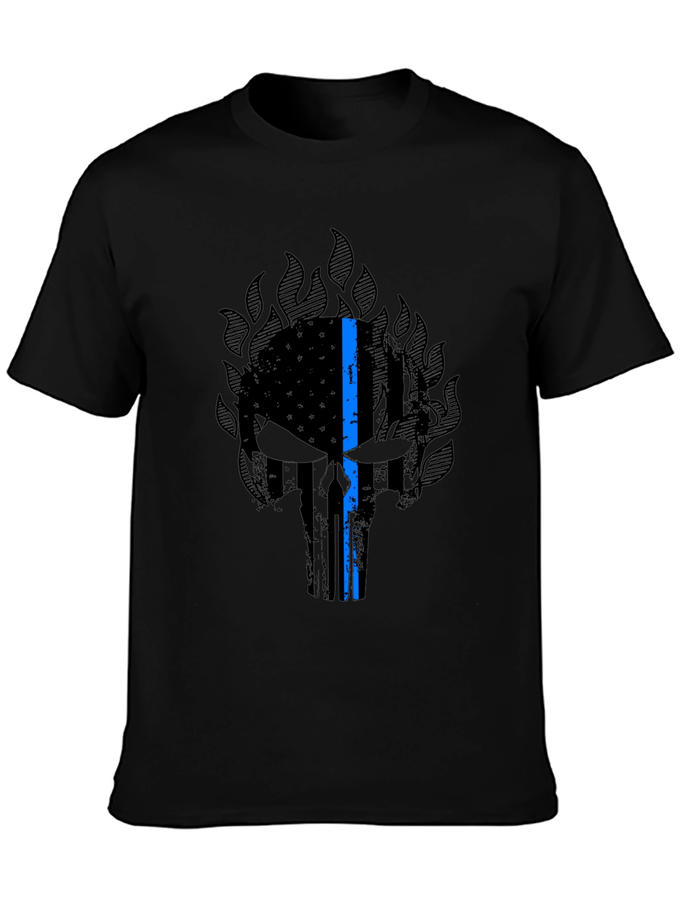 Thin Blue Line Punisher Skull Graphic T-Shirt
