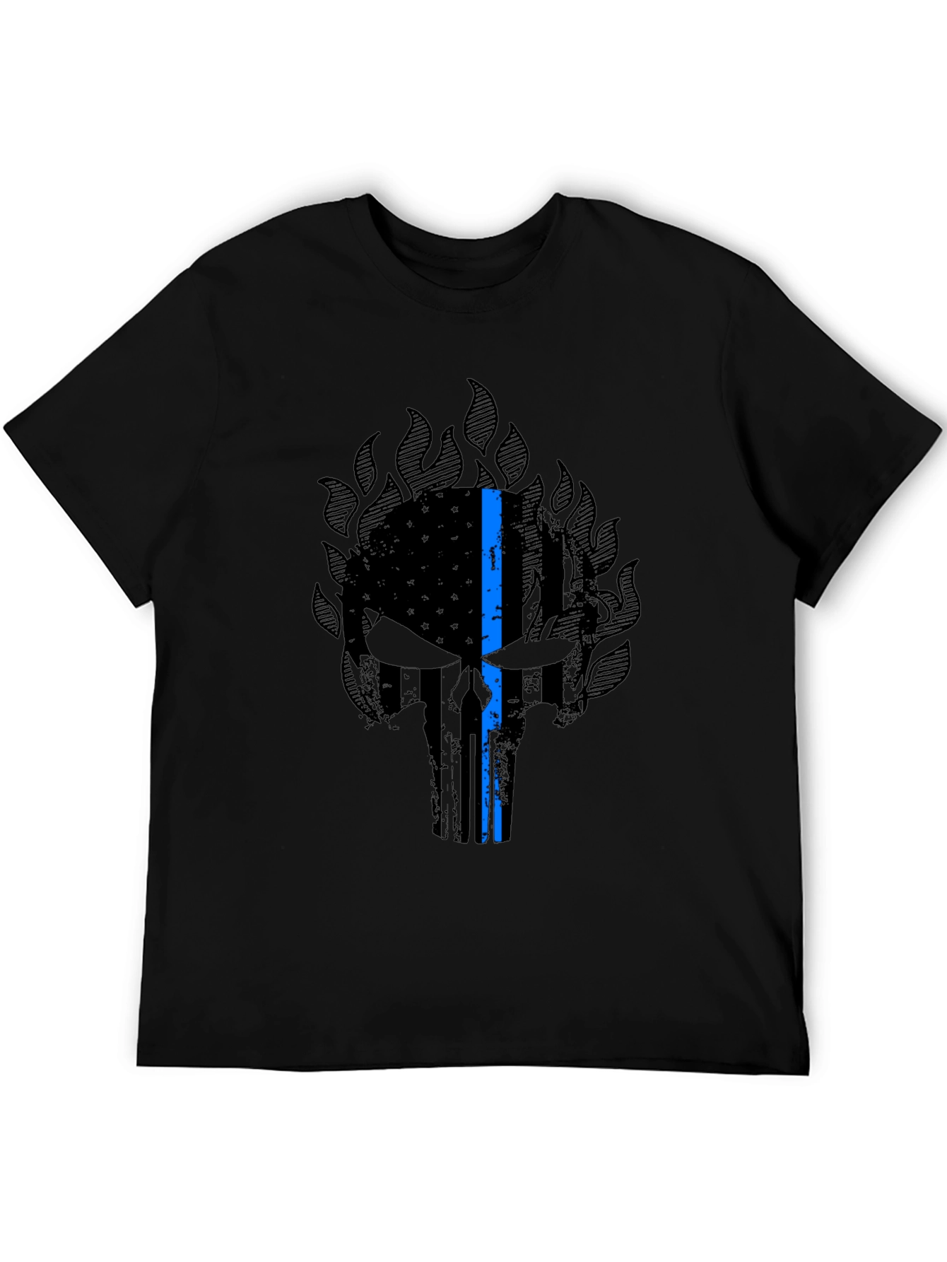 Thin Blue Line Punisher Skull Graphic T-Shirt