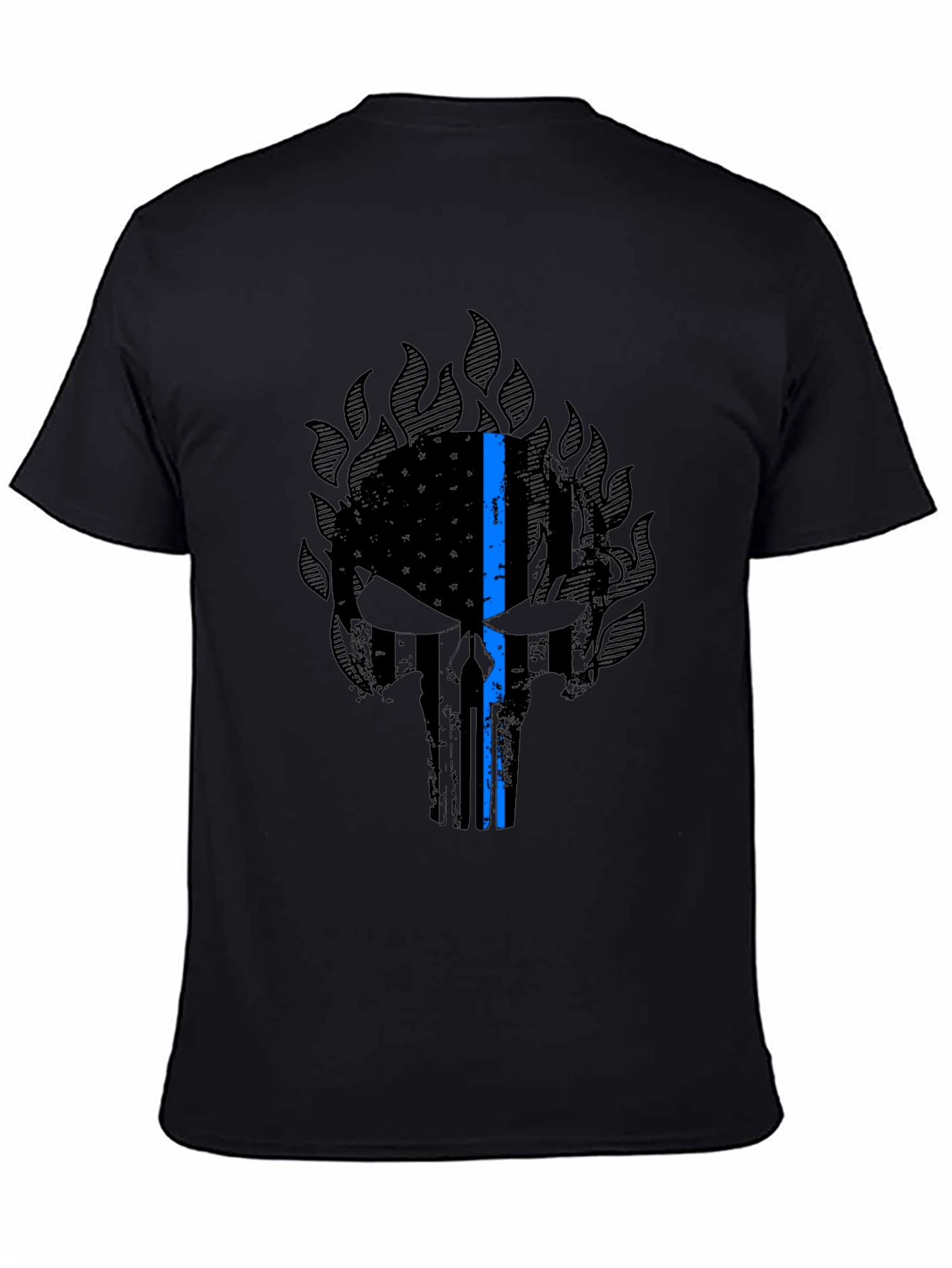 Thin Blue Line Punisher Skull Graphic T-Shirt