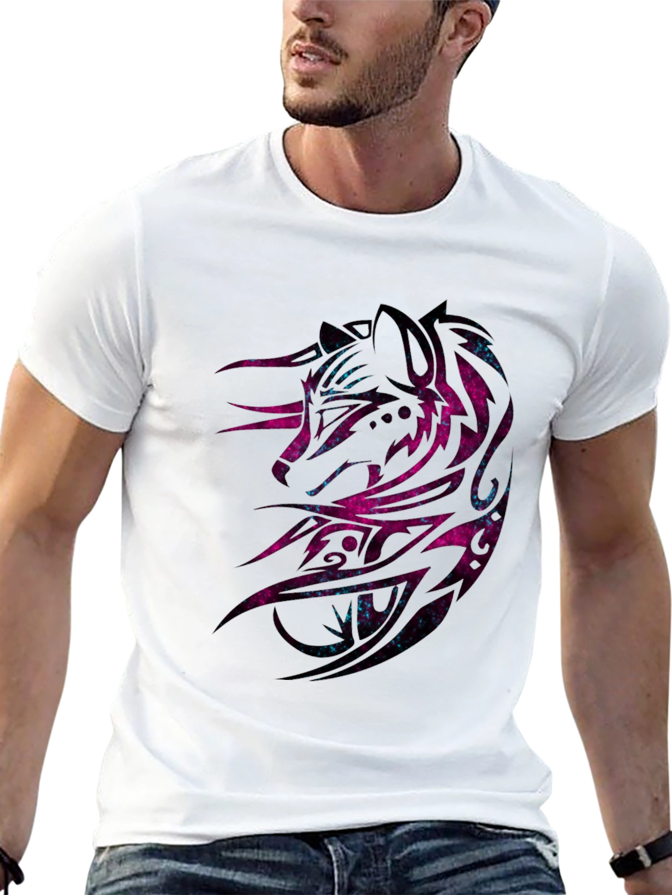 Galaxy Wolf Graphic Tee - Mens Black T-Shirt