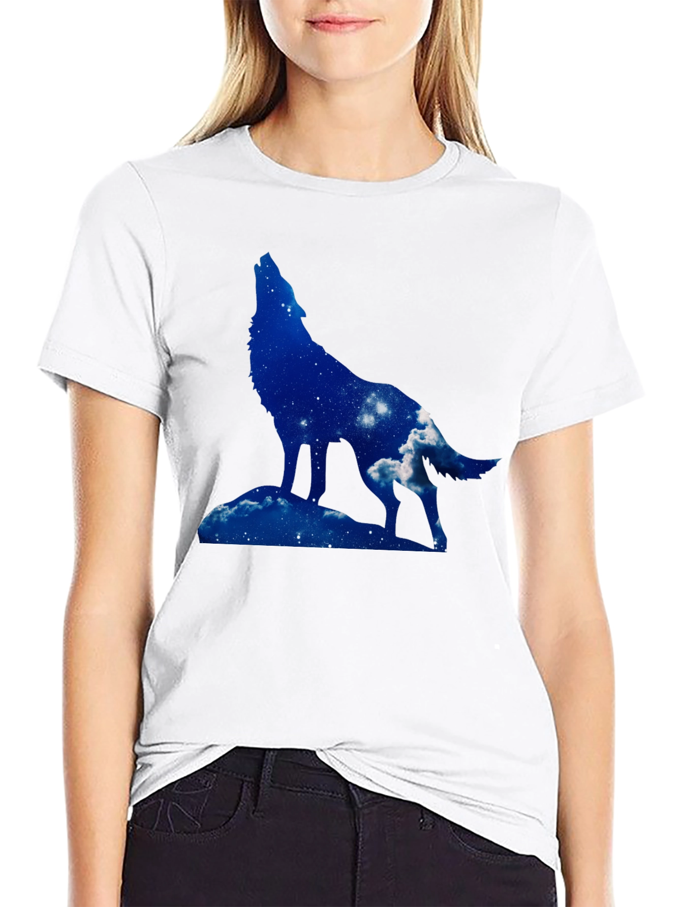 Wolf Silhouette Graphic Tee - Night Sky Design