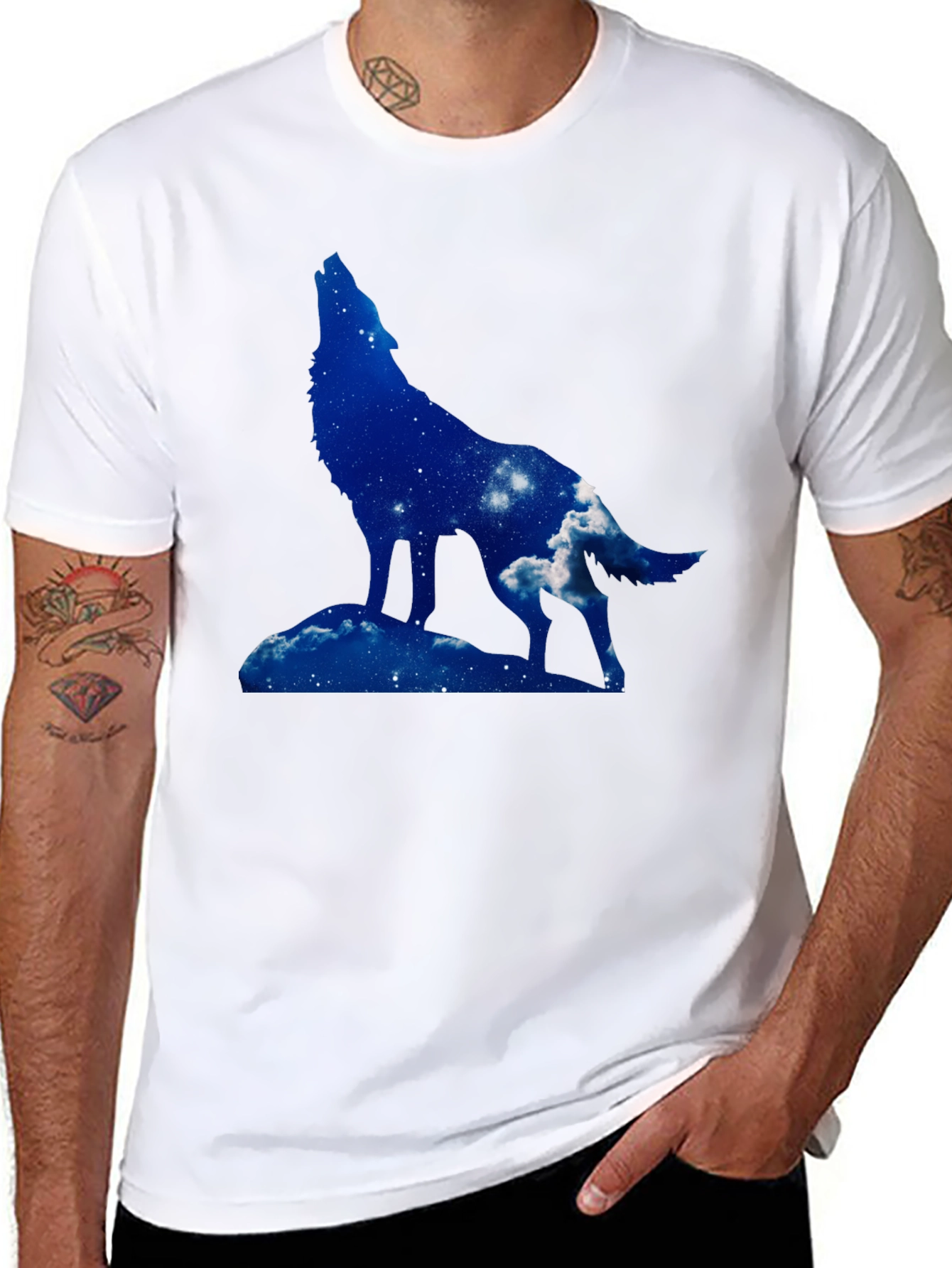 Wolf Silhouette Graphic Tee - Night Sky Design