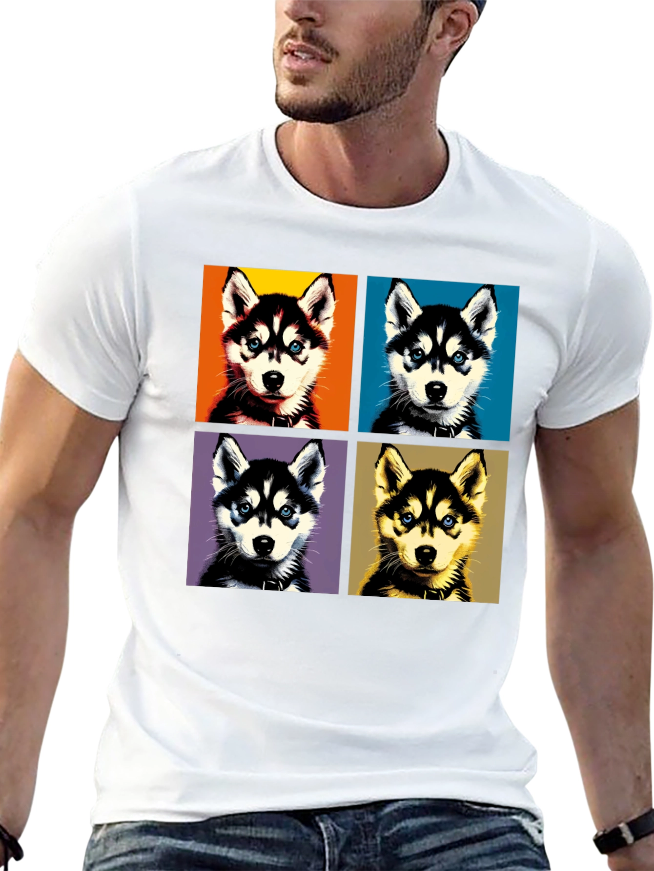 Husky Pop Art Graphic Tee - Unisex Black T-Shirt