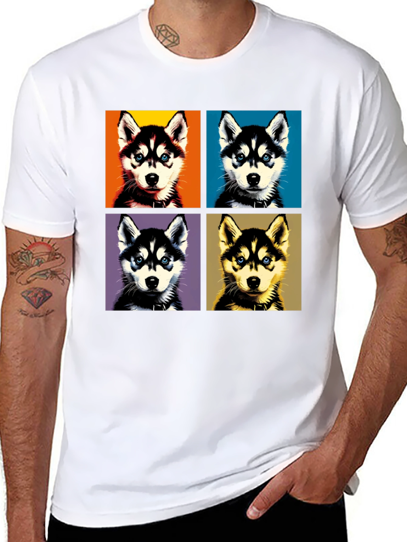 Husky Pop Art Graphic Tee - Unisex Black T-Shirt