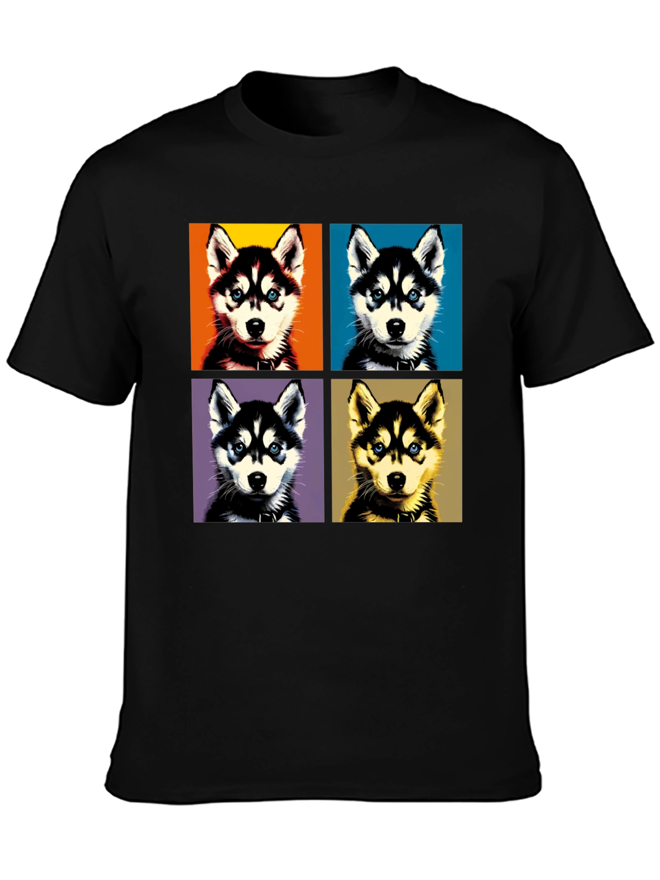 Husky Pop Art Graphic Tee - Unisex Black T-Shirt
