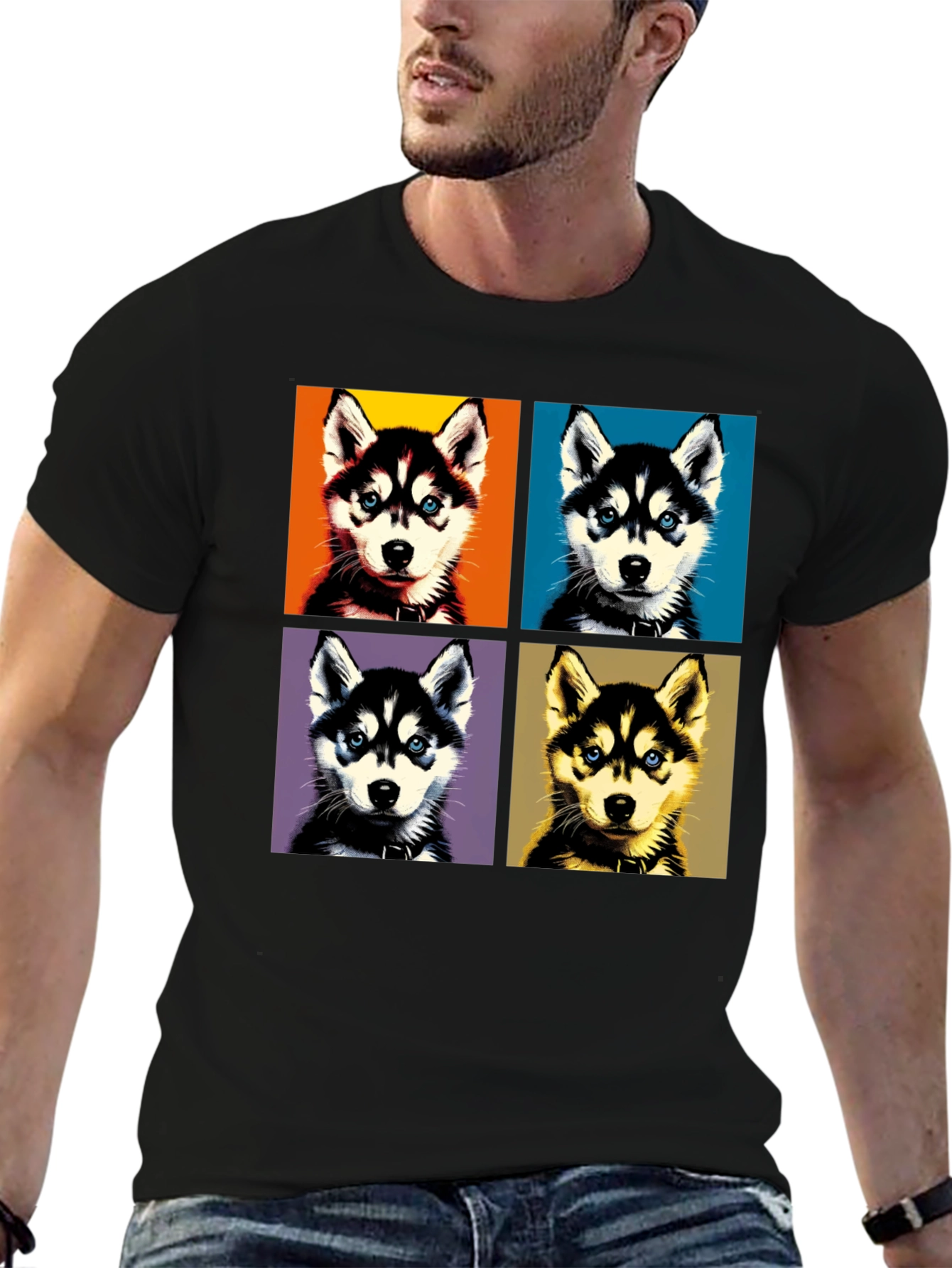 Husky Pop Art Graphic Tee - Unisex Black T-Shirt