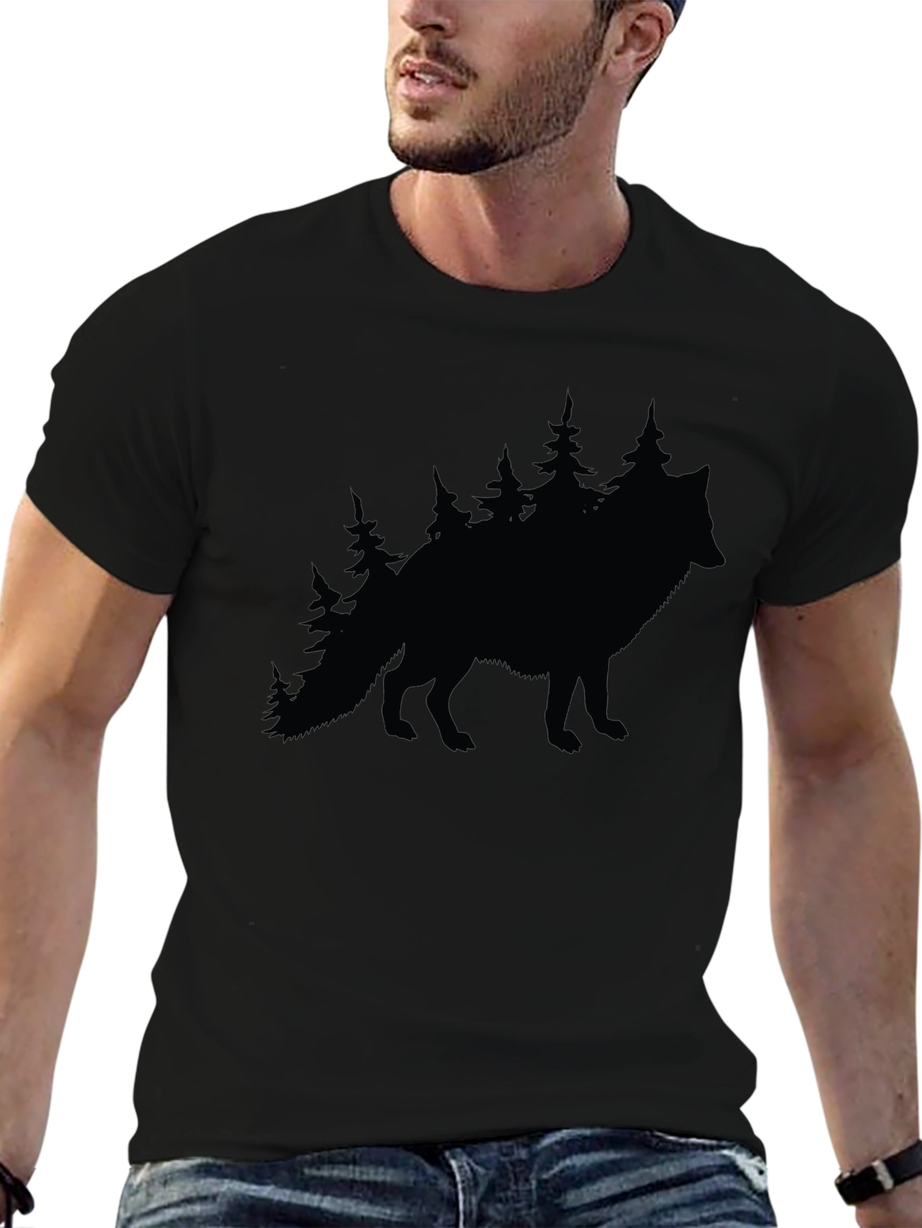 Wolf & Trees Graphic Tee - Black