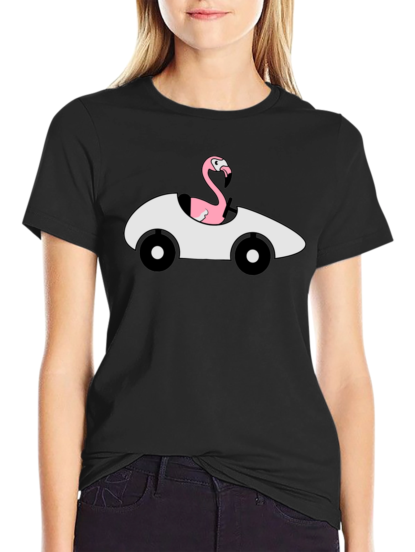 Flamingo Driving Car Graphic T-Shirt