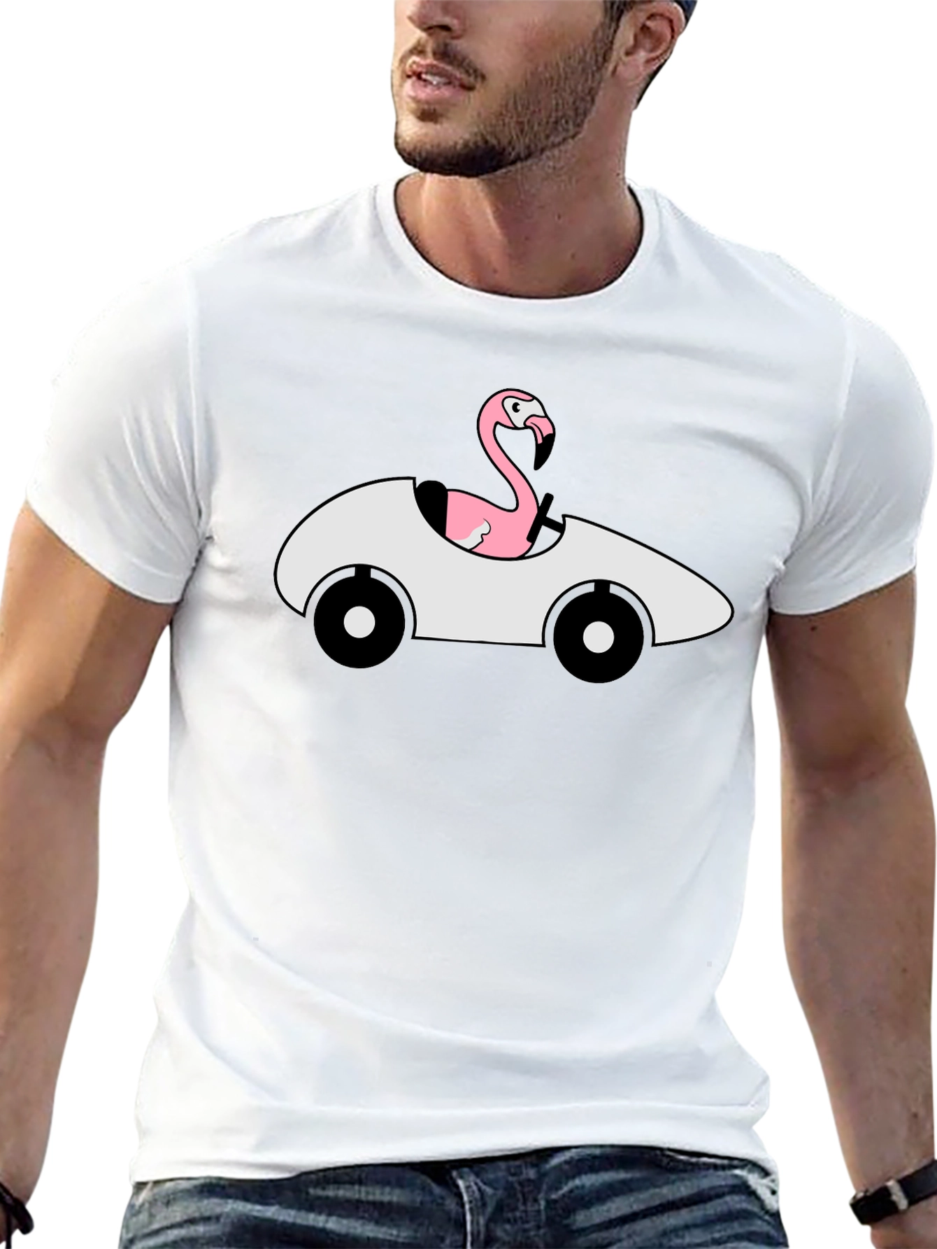 Flamingo Driving Car Graphic T-Shirt