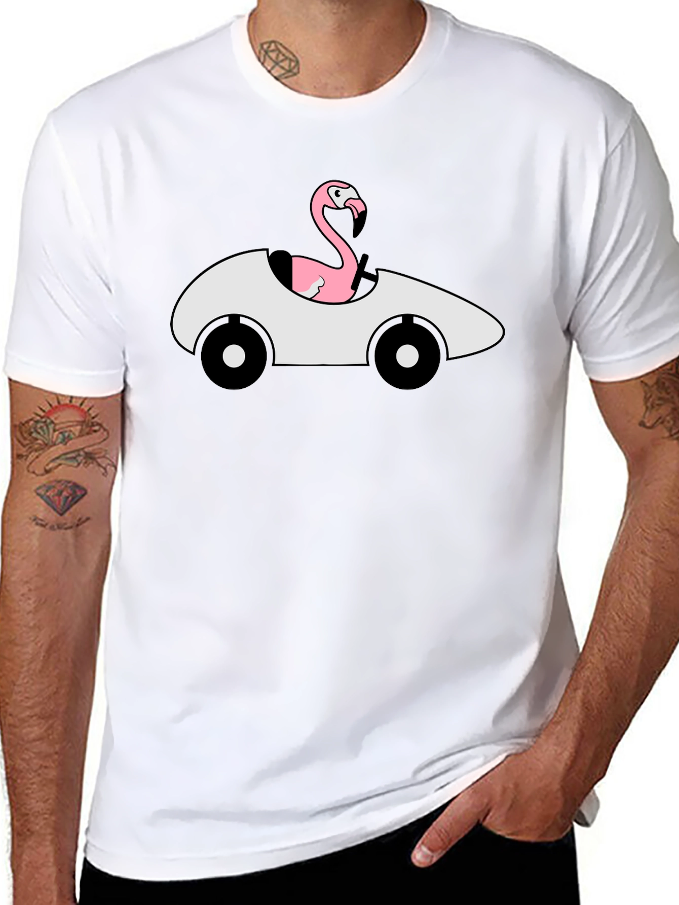 Flamingo Driving Car Graphic T-Shirt