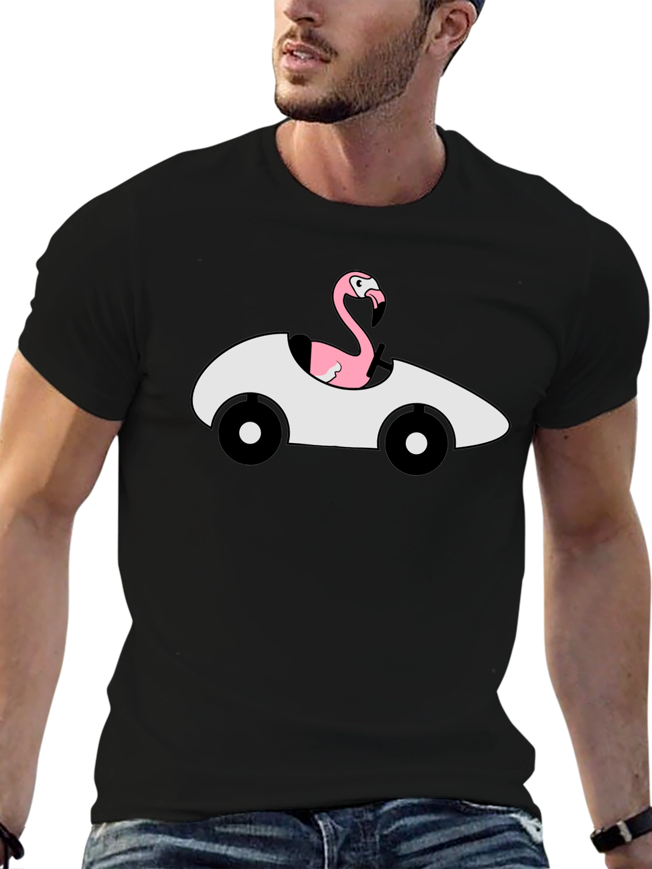Flamingo Driving Car Graphic T-Shirt