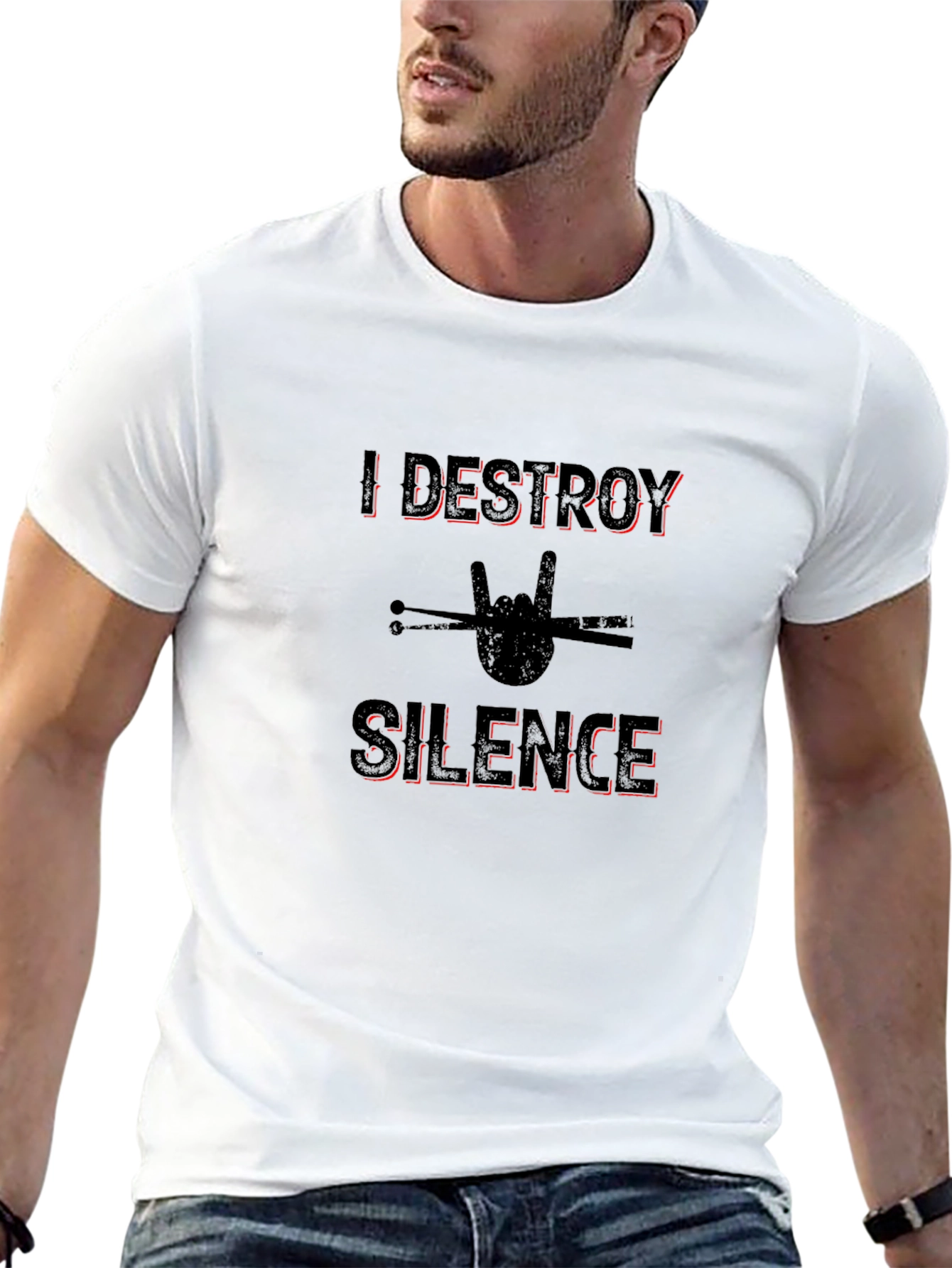 I Destroy Silence Drummer T-Shirt Rock Music