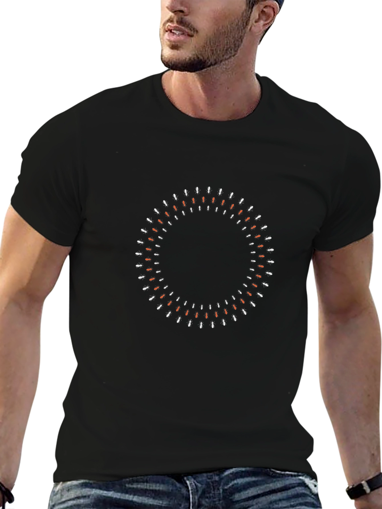 Abstract Circle Graphic Tee - Mens Black Casual Shirt